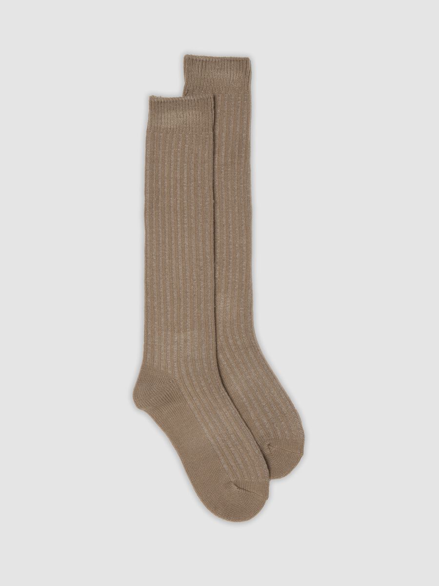 Beige ribbed stretch-fabric socks_0