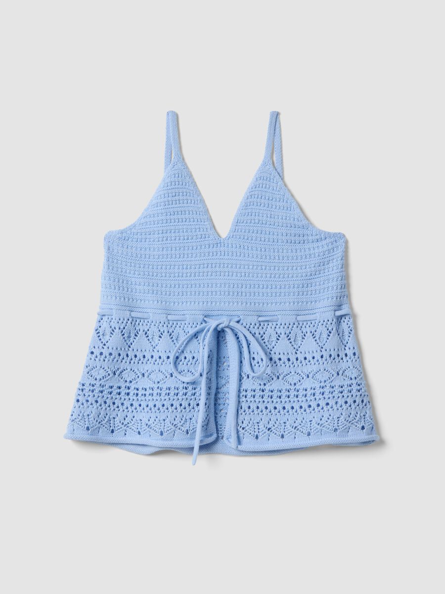 Sky-blue pure cotton regular-fit top with openwork texture_4