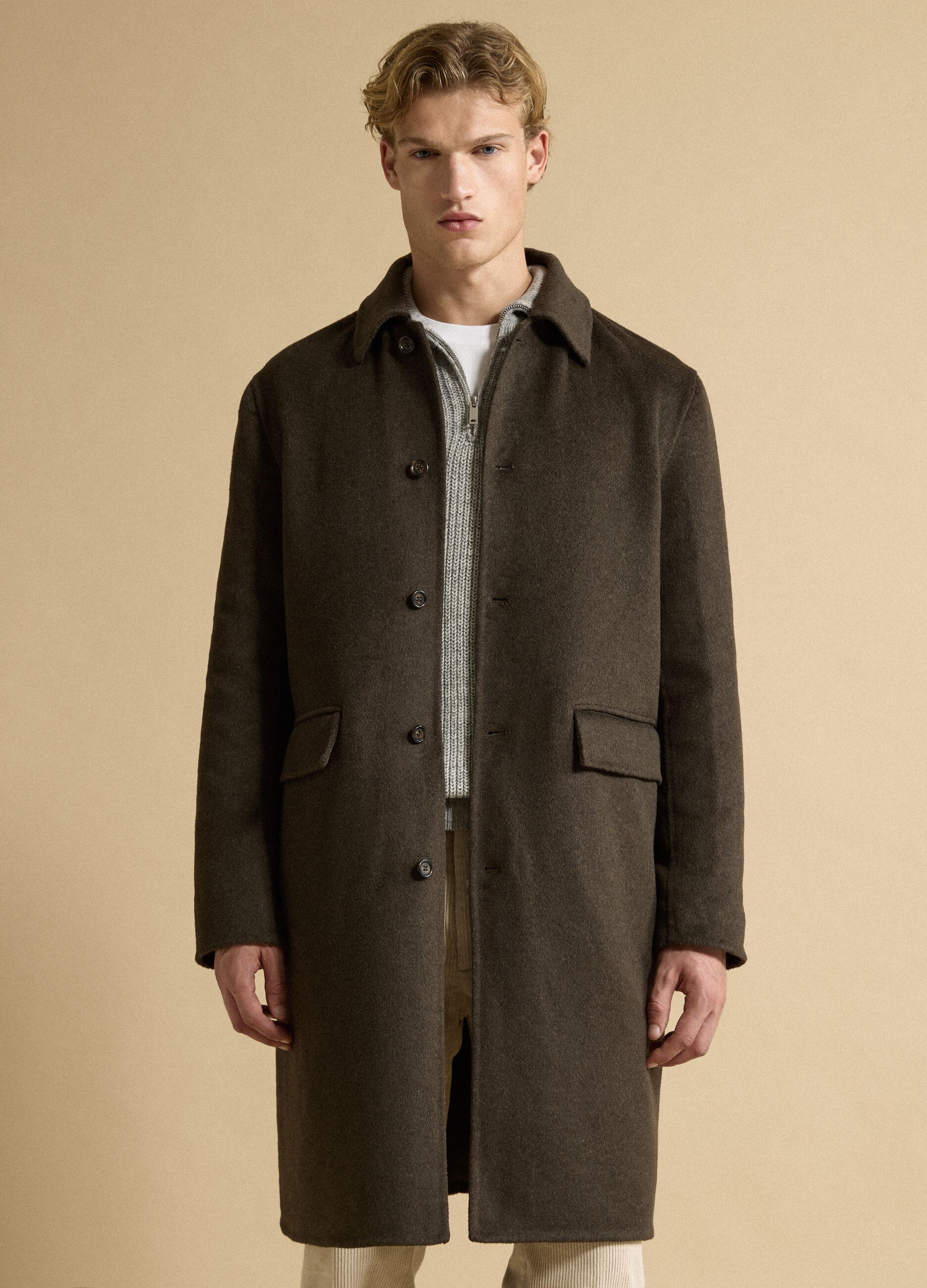 Green wool and viscose blend coat, regular fit