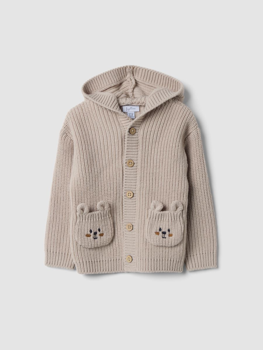 Grey V-neck hooded knitted cardigan, regular fit_0