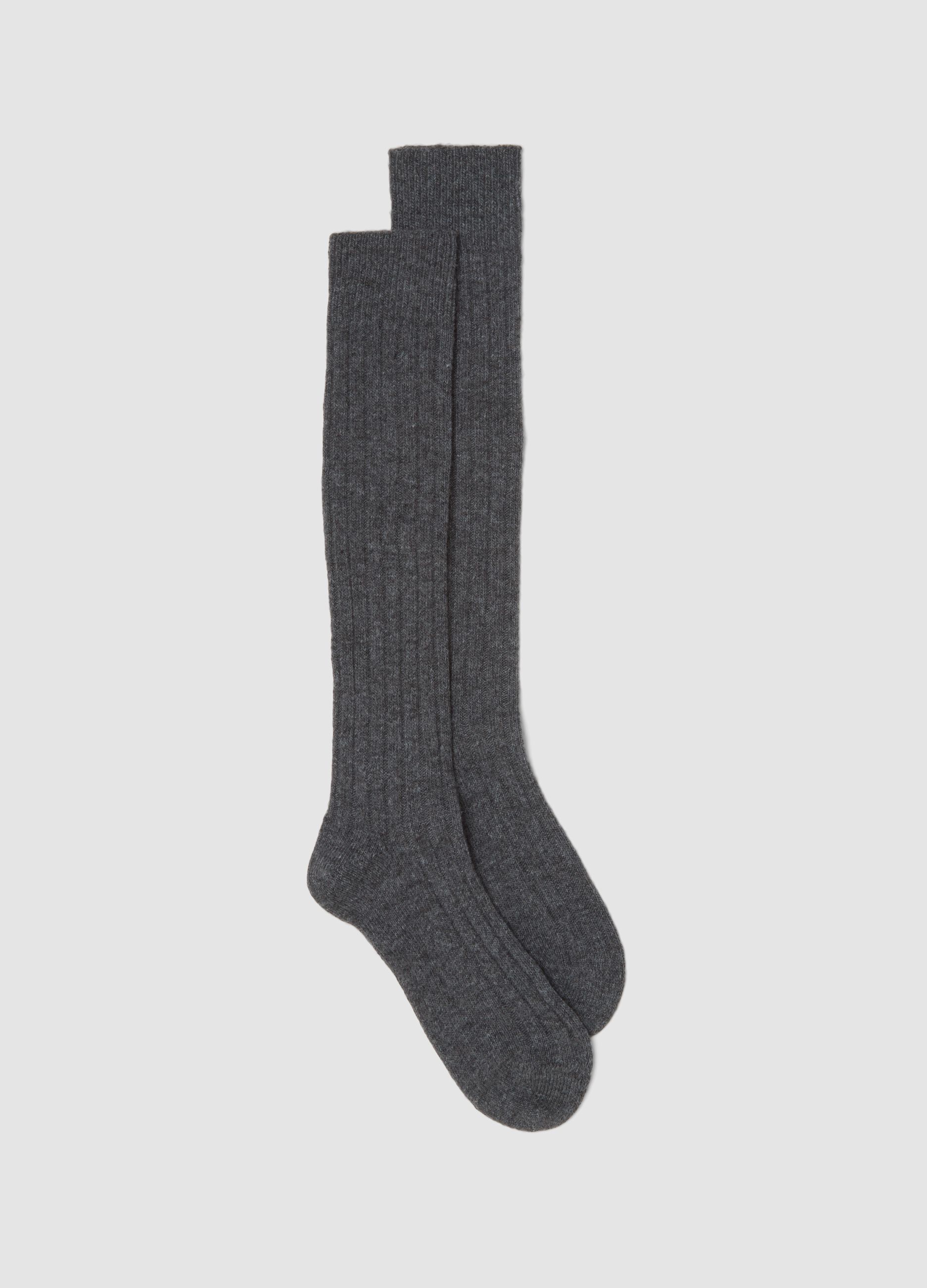 Long grey socks in wool, viscose and stretch cashmere