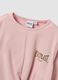Pink stretch cotton T-shirt with front knot and print for girls_2