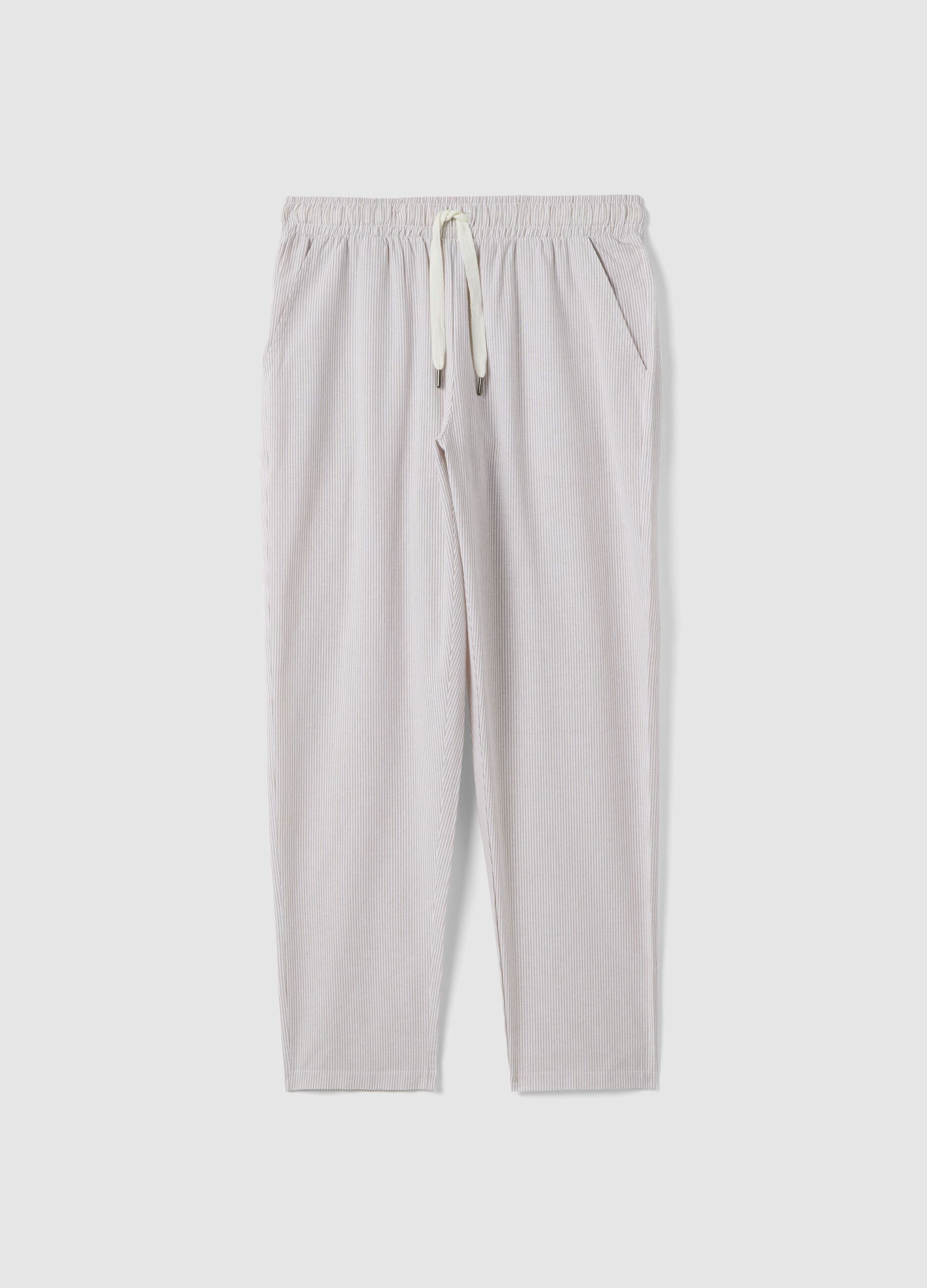 Long pyjama trousers in pure cotton with multicolour stripes regular fit