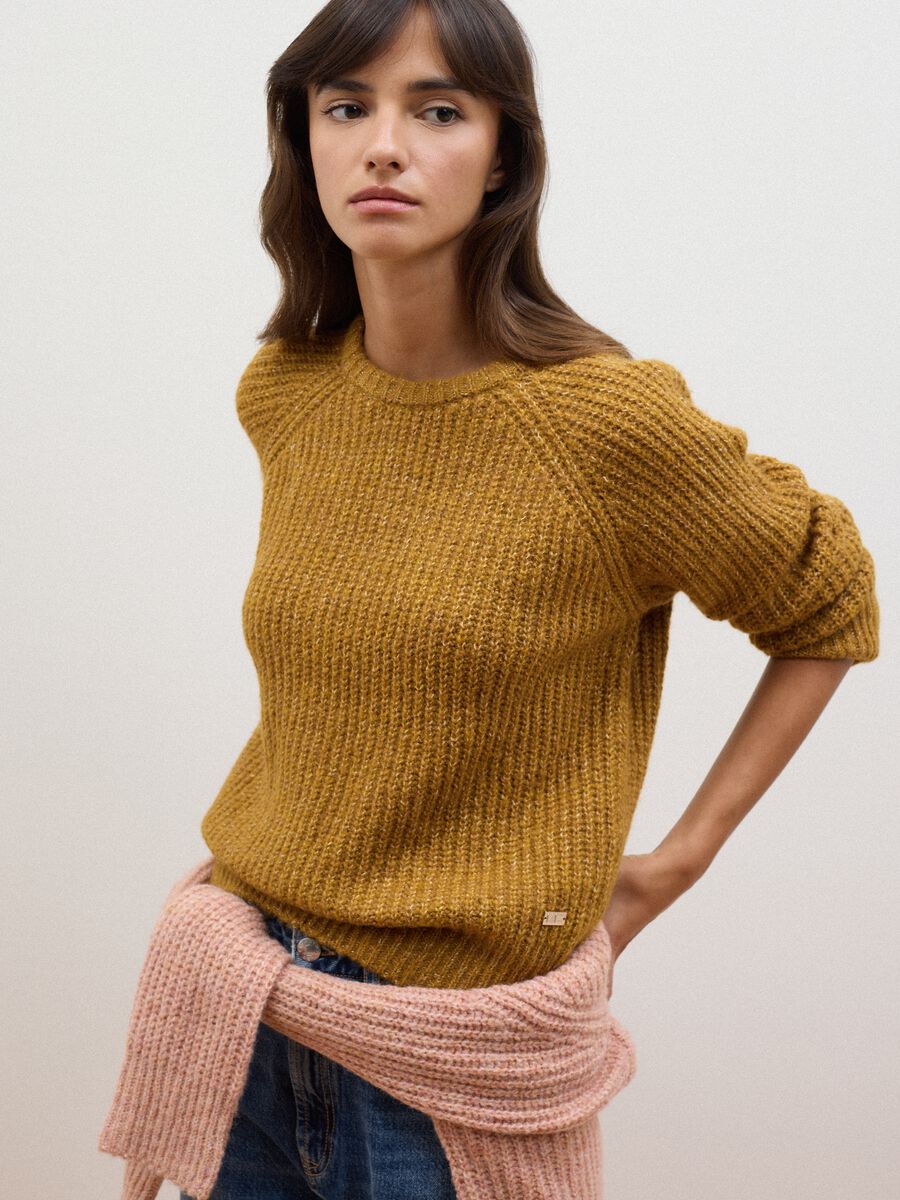 Yellow ribbed stretch wool jumper, regular fit_1
