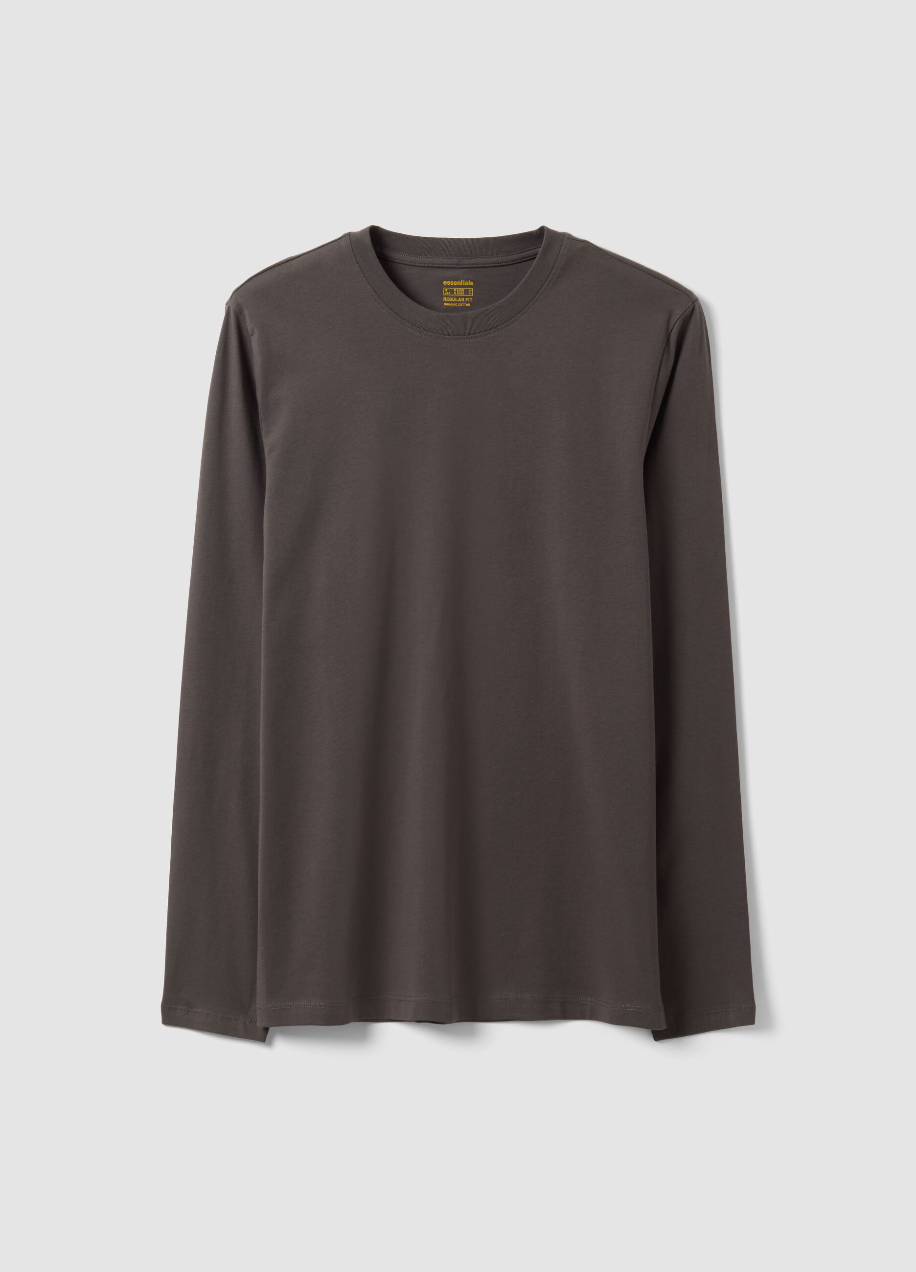 Men&rsquo;s grey long-sleeve T-shirt in 100% organic cotton with crew neck