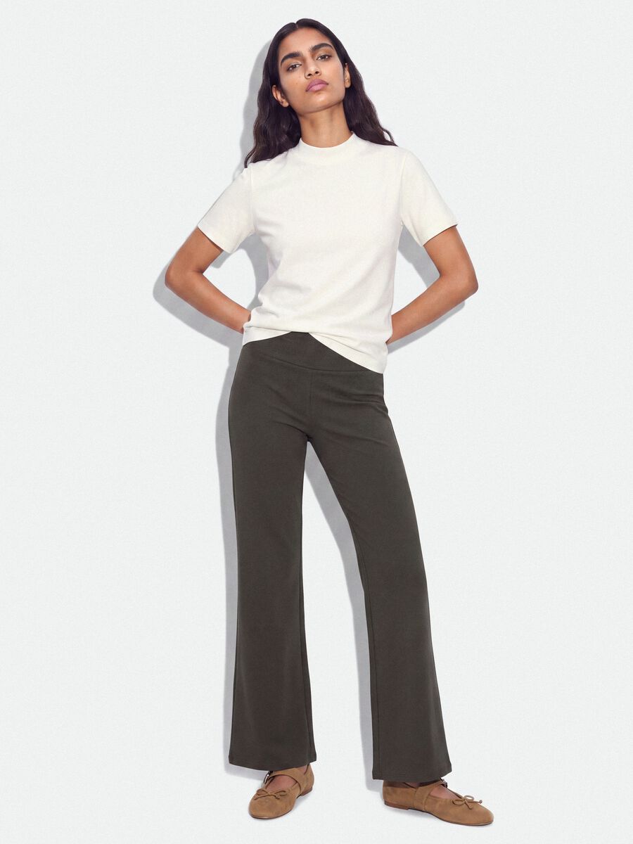 Grey flare trousers in stretch cotton_0
