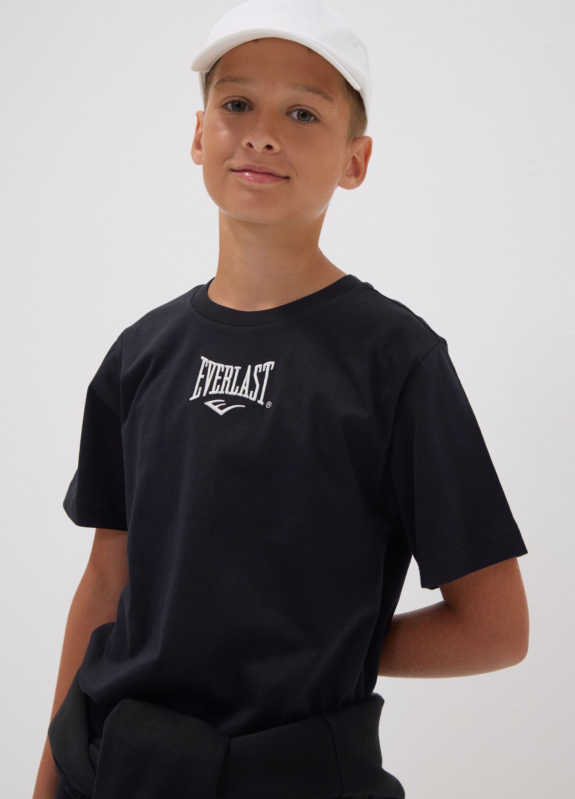 Black pure cotton logo T-shirt, regular fit, for boys