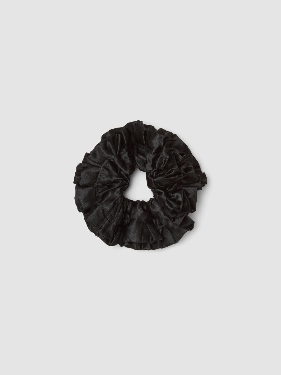 Black ruched satin-effect scrunchie_0
