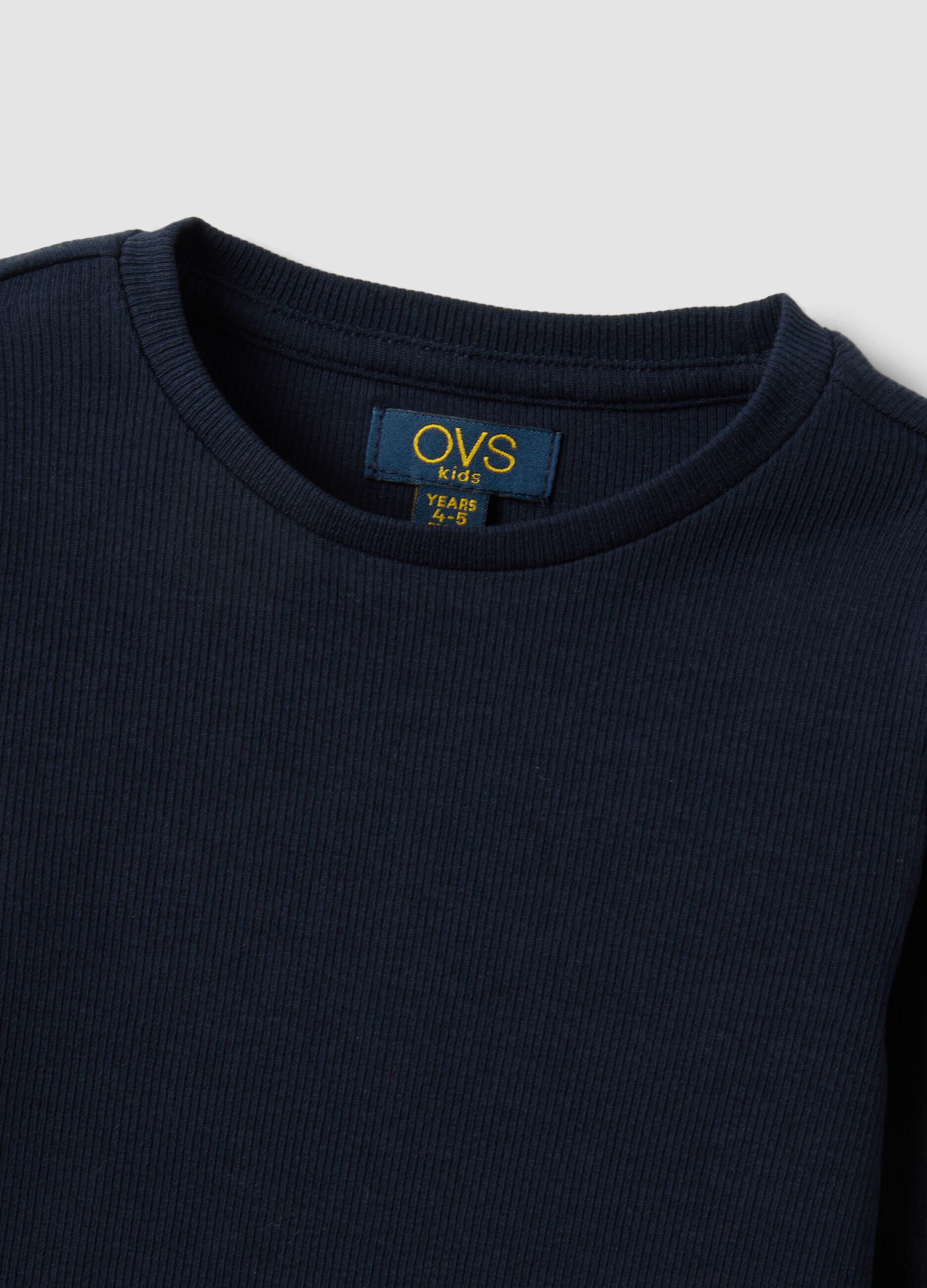 Blue ribbed stretch organic cotton T-shirt