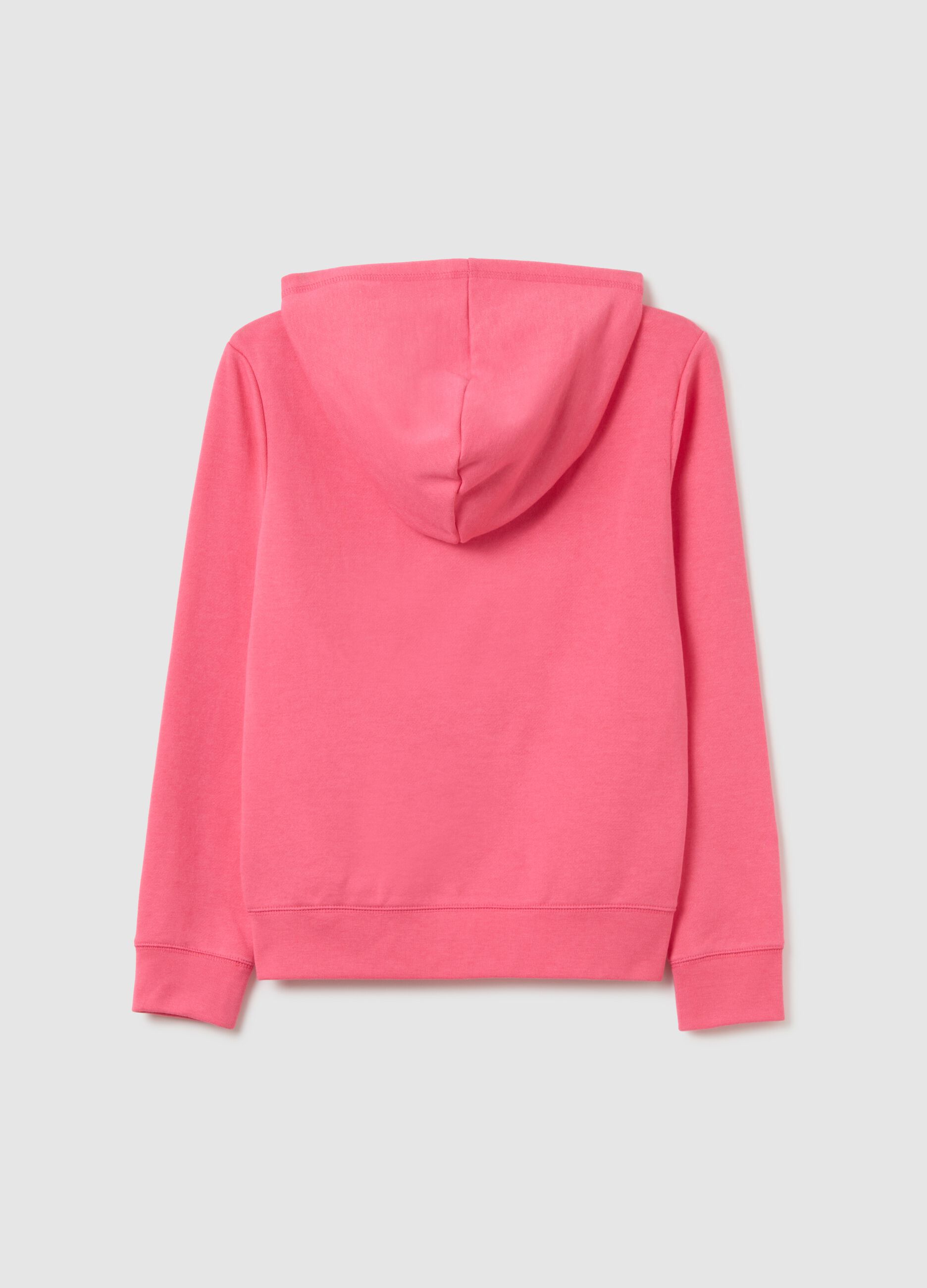Full-zip plush hoodie with logo patch