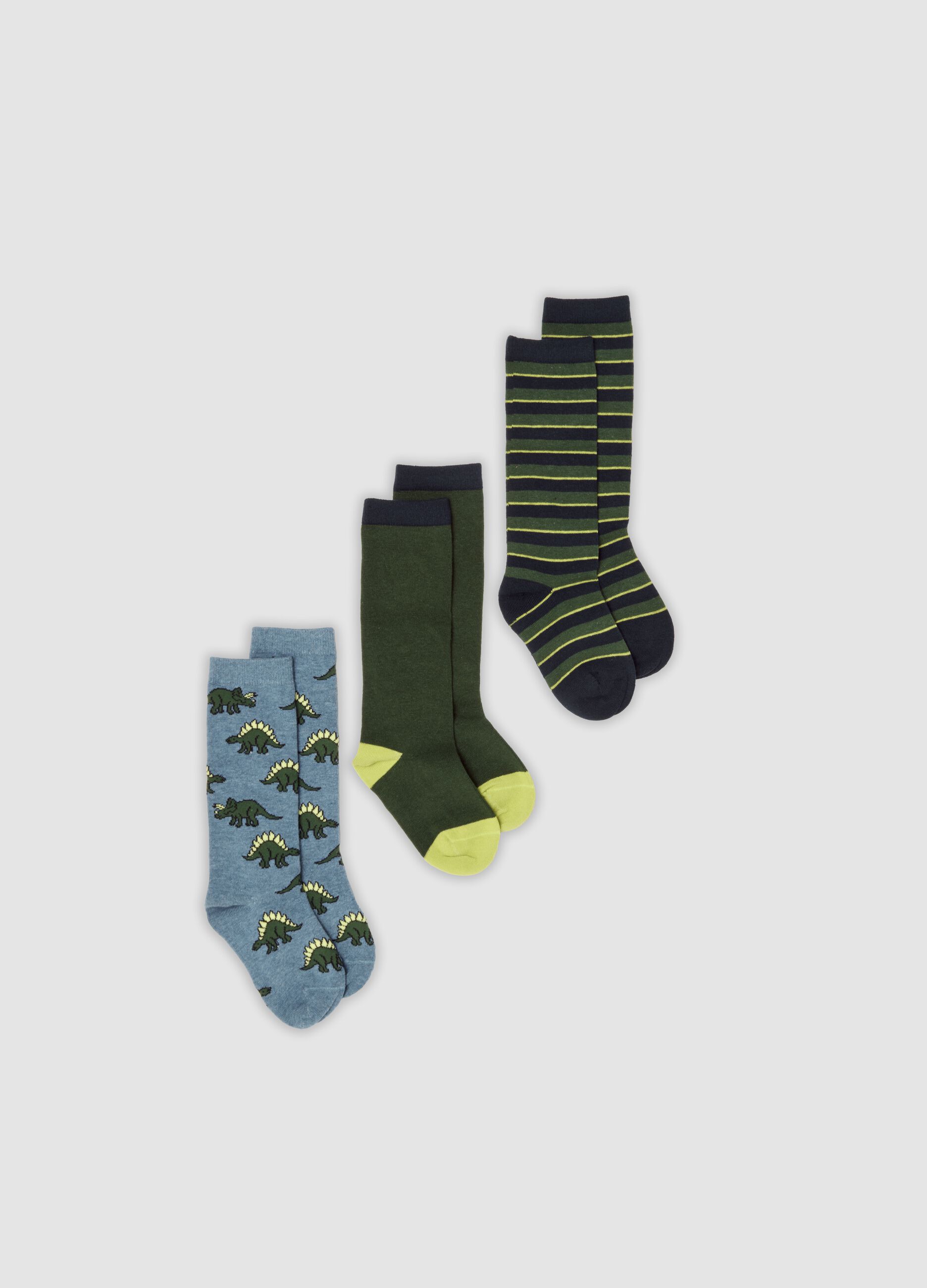 Tripack di calze lunghe verdi e blu in cotone organico elasticizzato