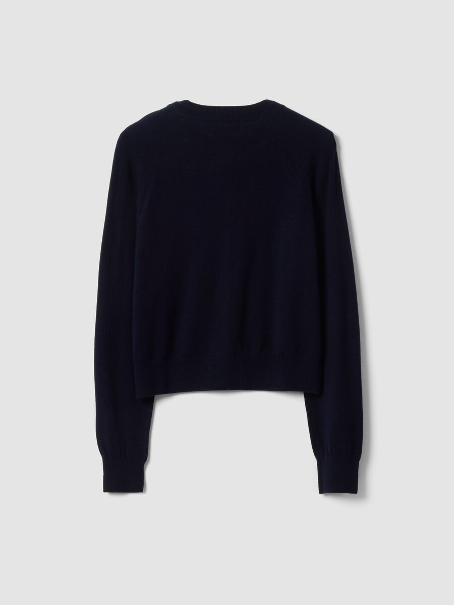 Blue pure wool crew-neck cardigan, regular fit_2