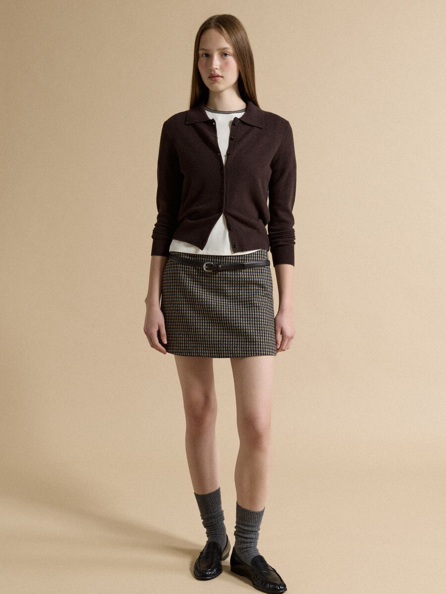 Brown pure wool cardigan with polo collar, regular fit_2