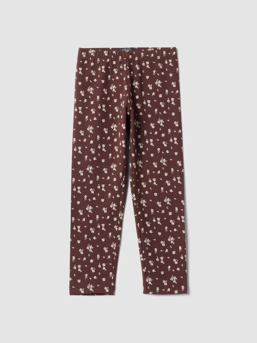 Brown floral organic stretch cotton leggings_0