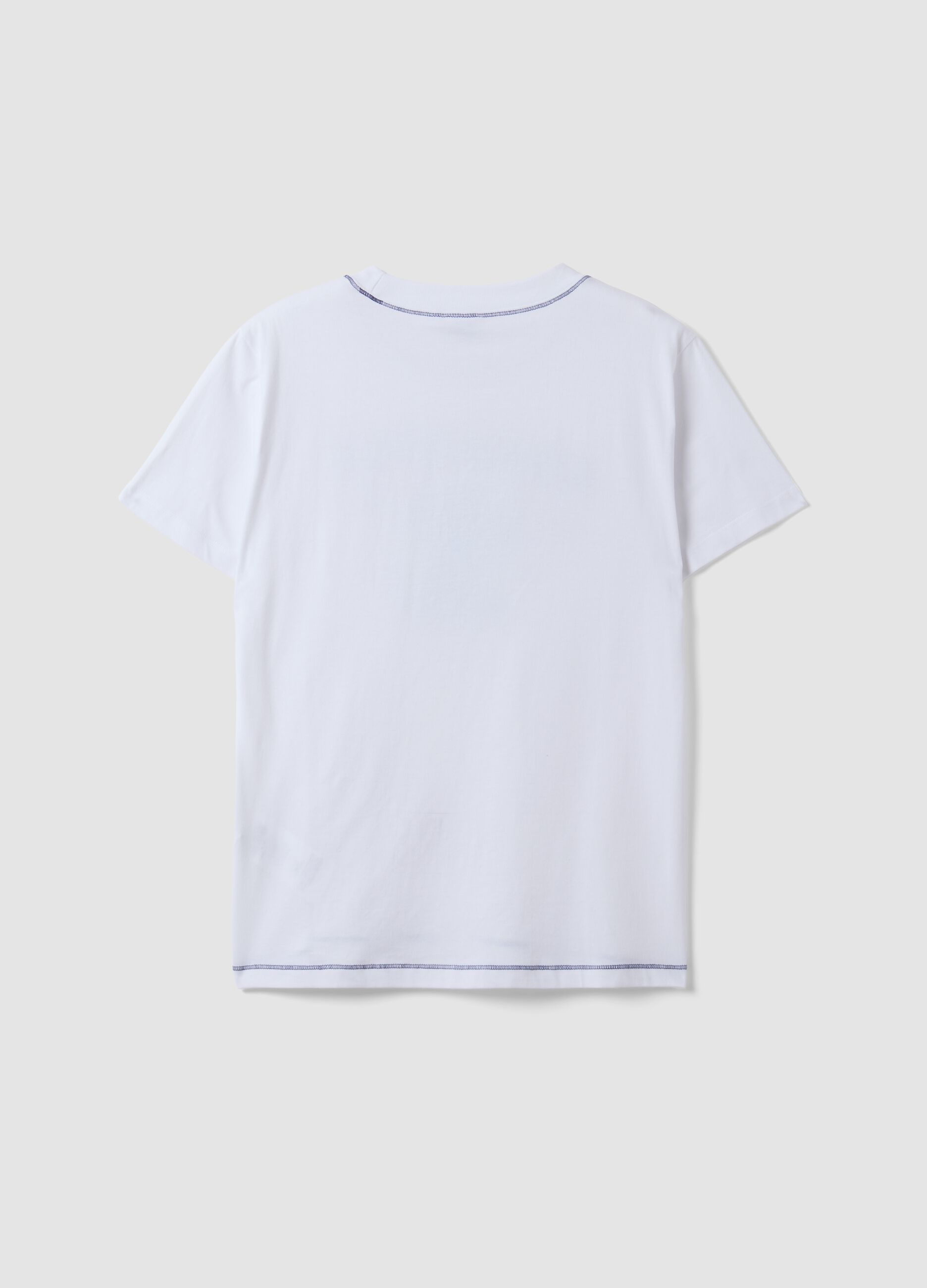 White pure cotton T-shirt with Stitch print, regular fit