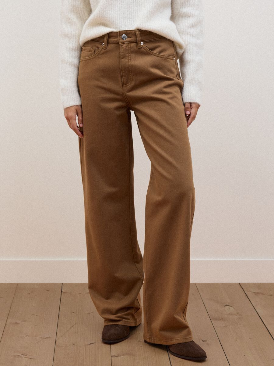 Brown wide-leg jeans in pure cotton_1