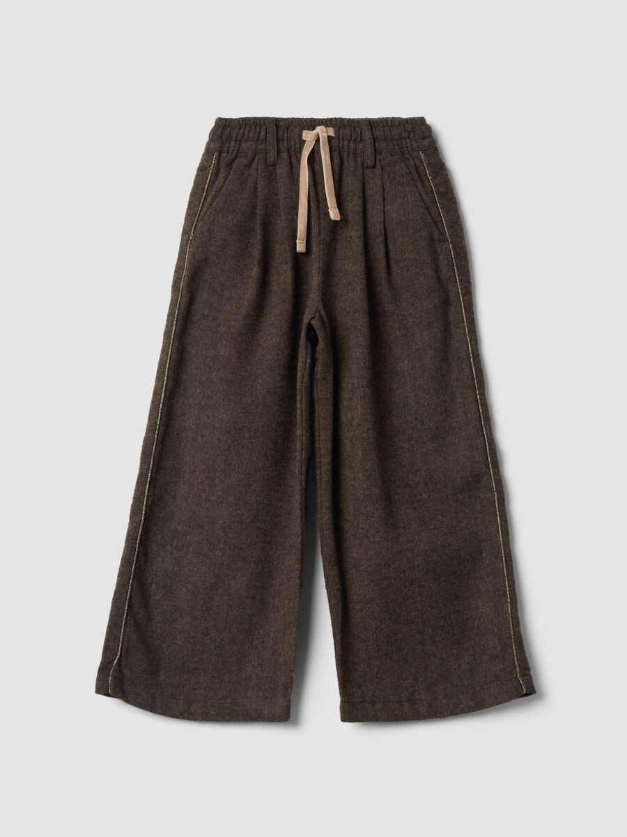 Brown wide-leg trousers with elasticated waist_0
