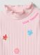 T-shirt rosa in cotone elasticizzato a collo rialzato con ricami decorativi_2