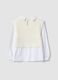 White cotton-blend top with built-in oversized shirt for girls_1