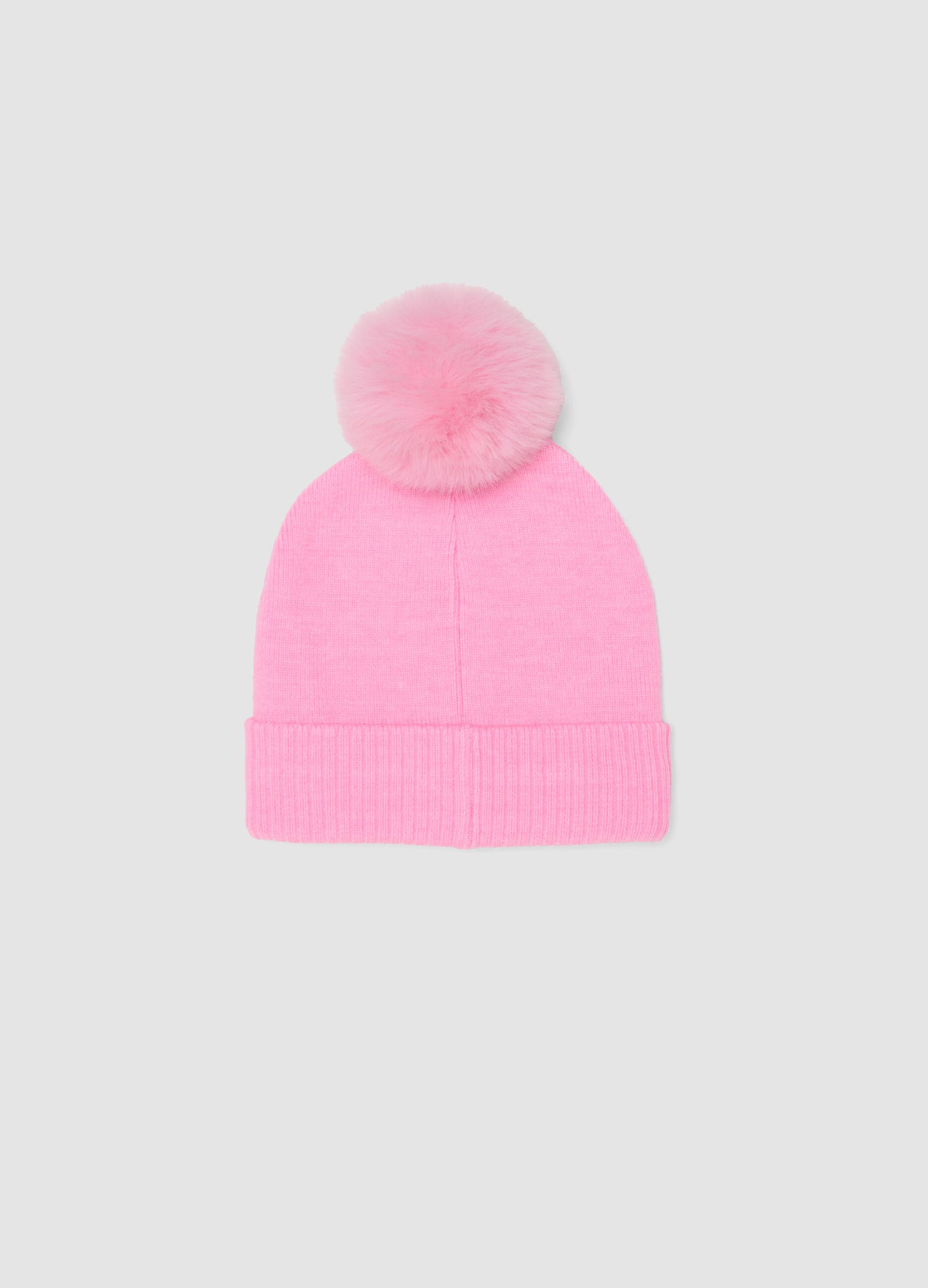 Berretto rosa in misto viscosa con pompon