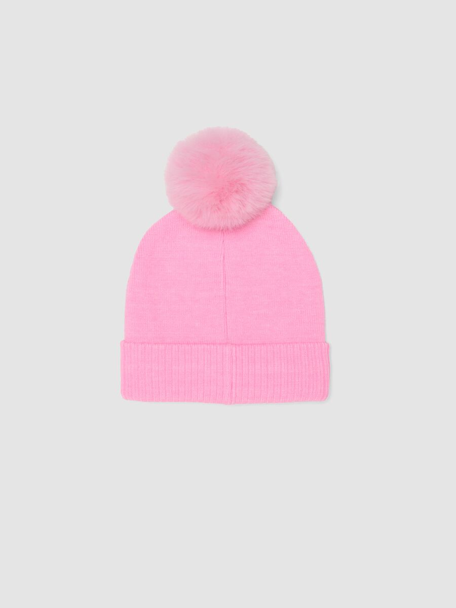Berretto rosa in misto viscosa con pompon_1