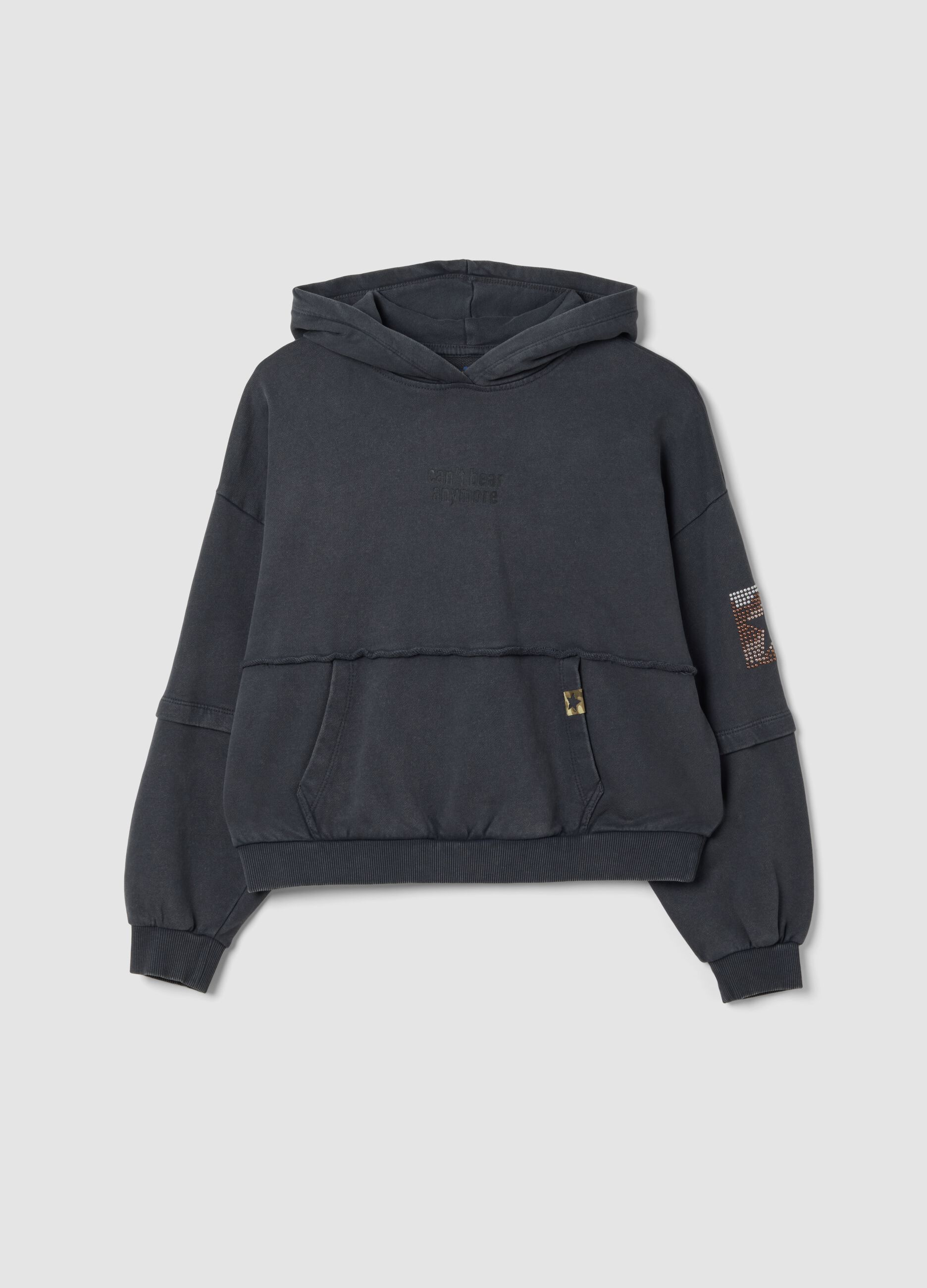 Dark grey pure cotton hoodie with oversized fit and teddy bear print