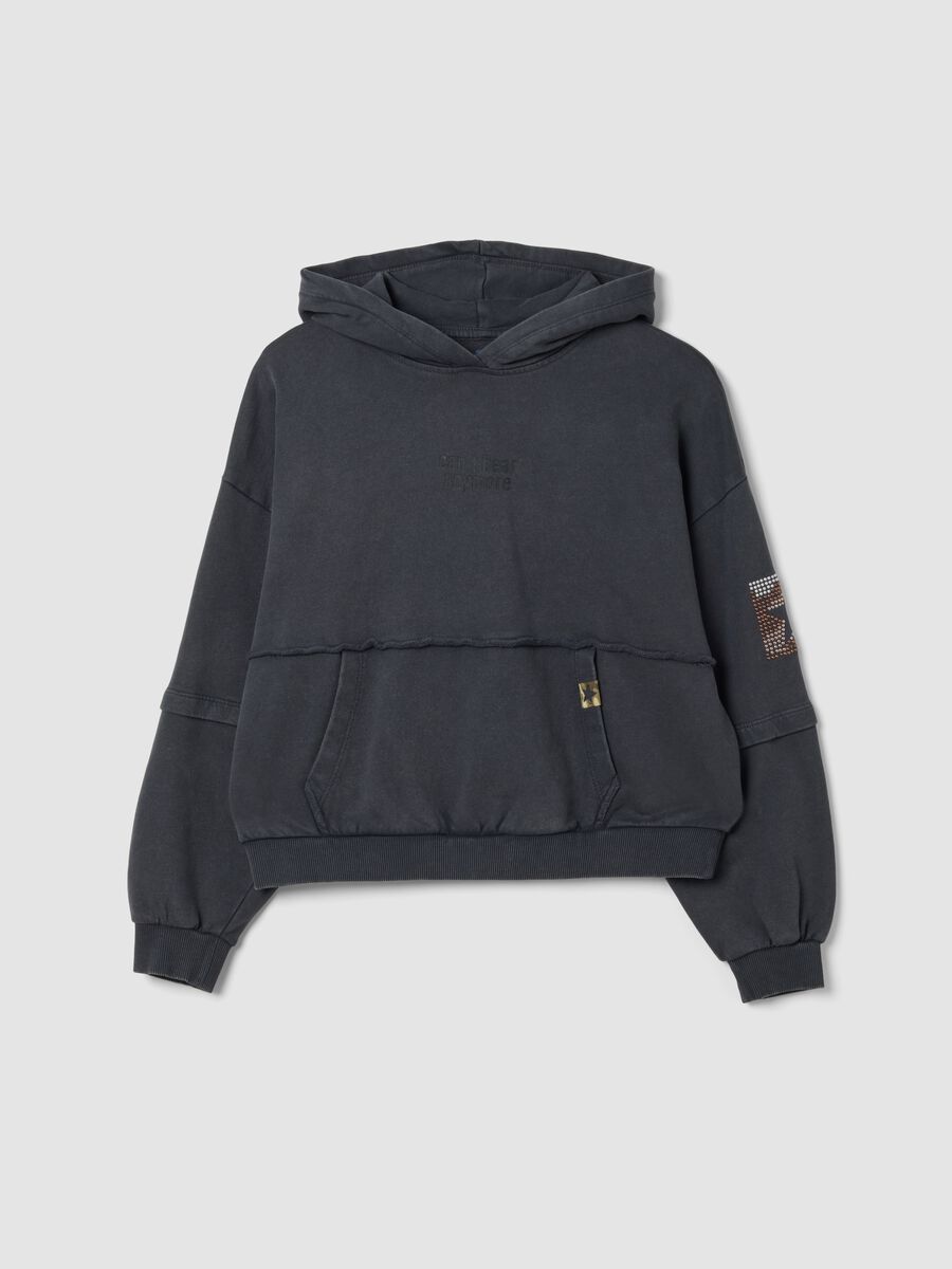 Dark grey pure cotton hoodie with oversized fit and teddy bear print_0