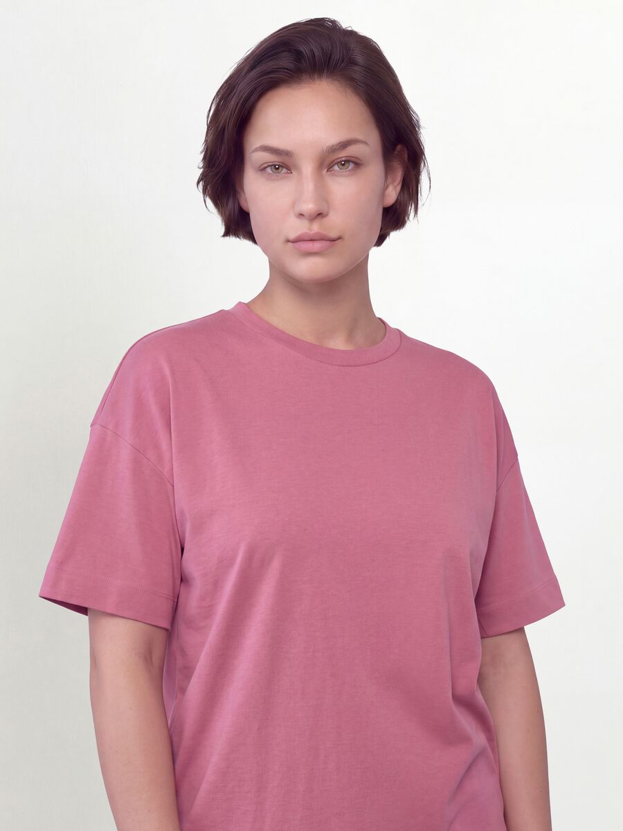 Pink crew-neck T-shirt in stretch cotton-modal blend, regular fit_1