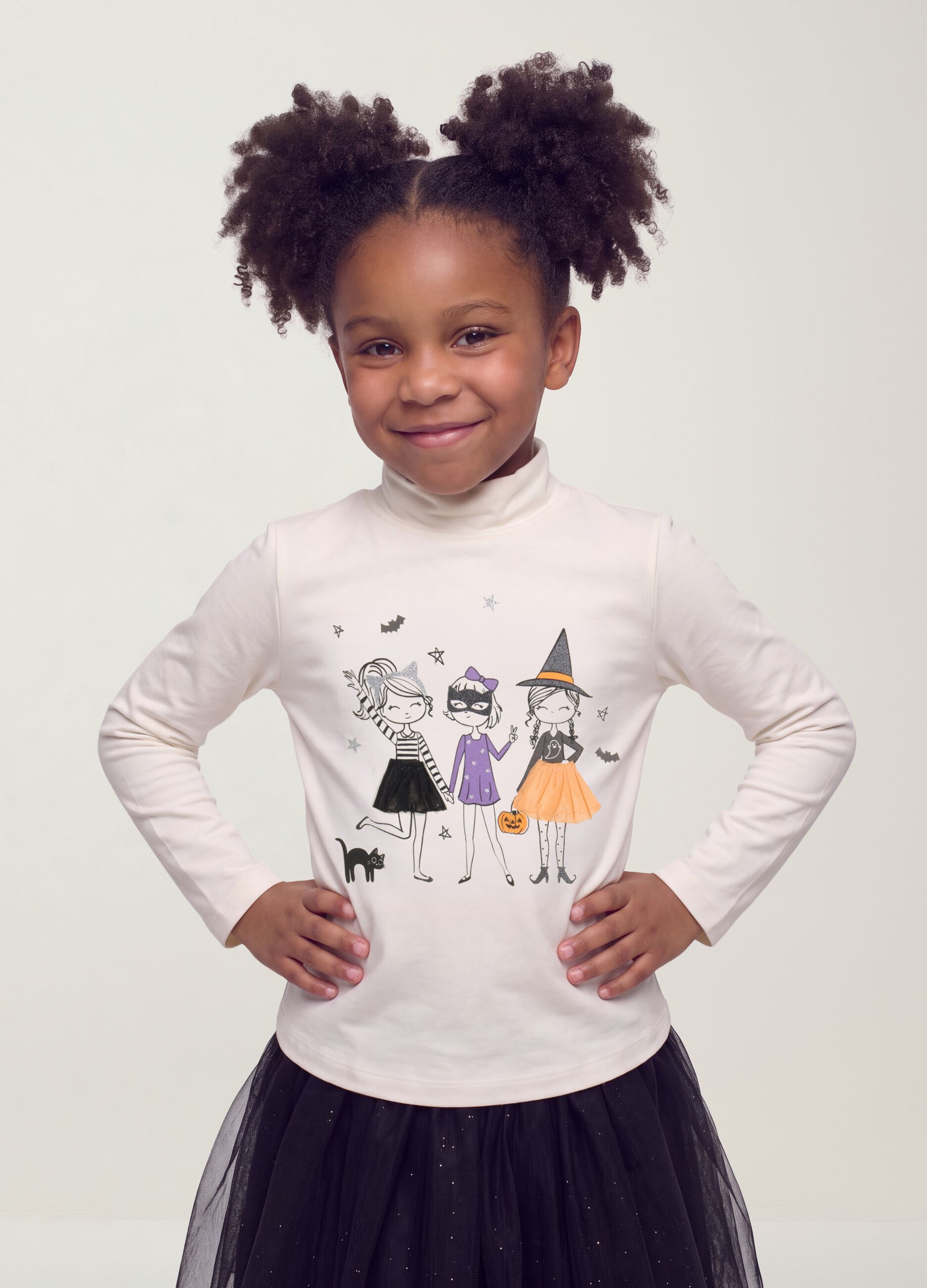 T-shirt bianca in cotone elasticizzato con Collo rialzato
