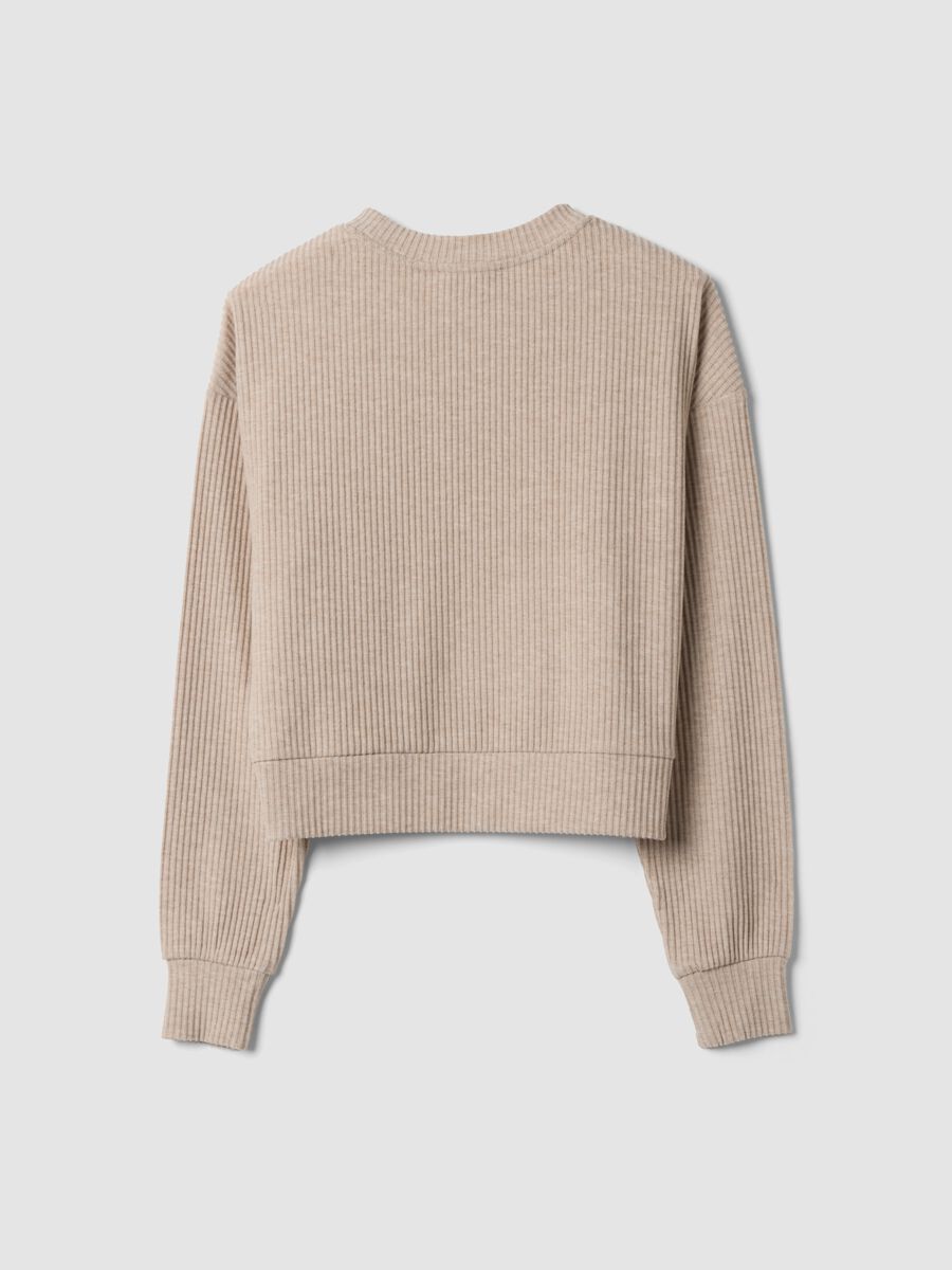 Beige ribbed stretch-viscose crew-neck T-shirt, regular fit_2
