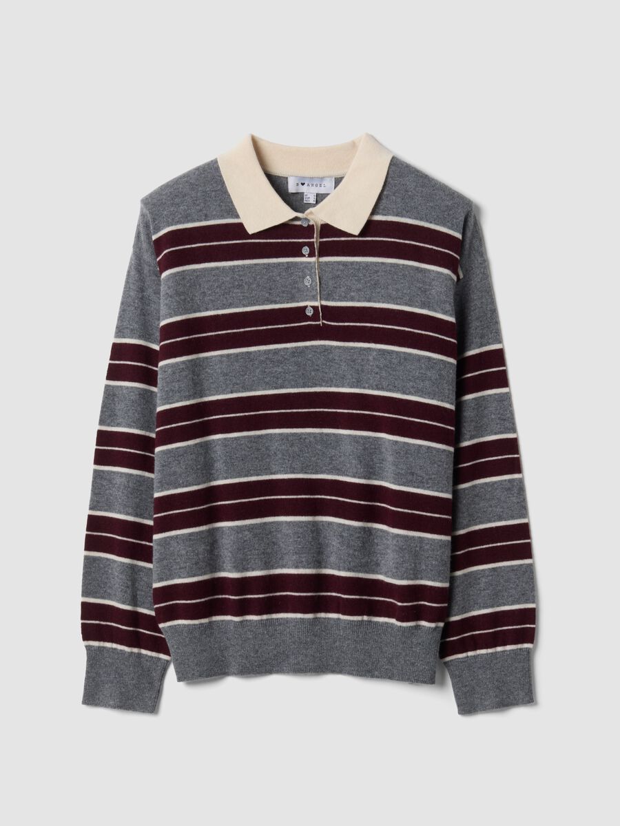Grey striped wool-blend polo-collar jumper_0