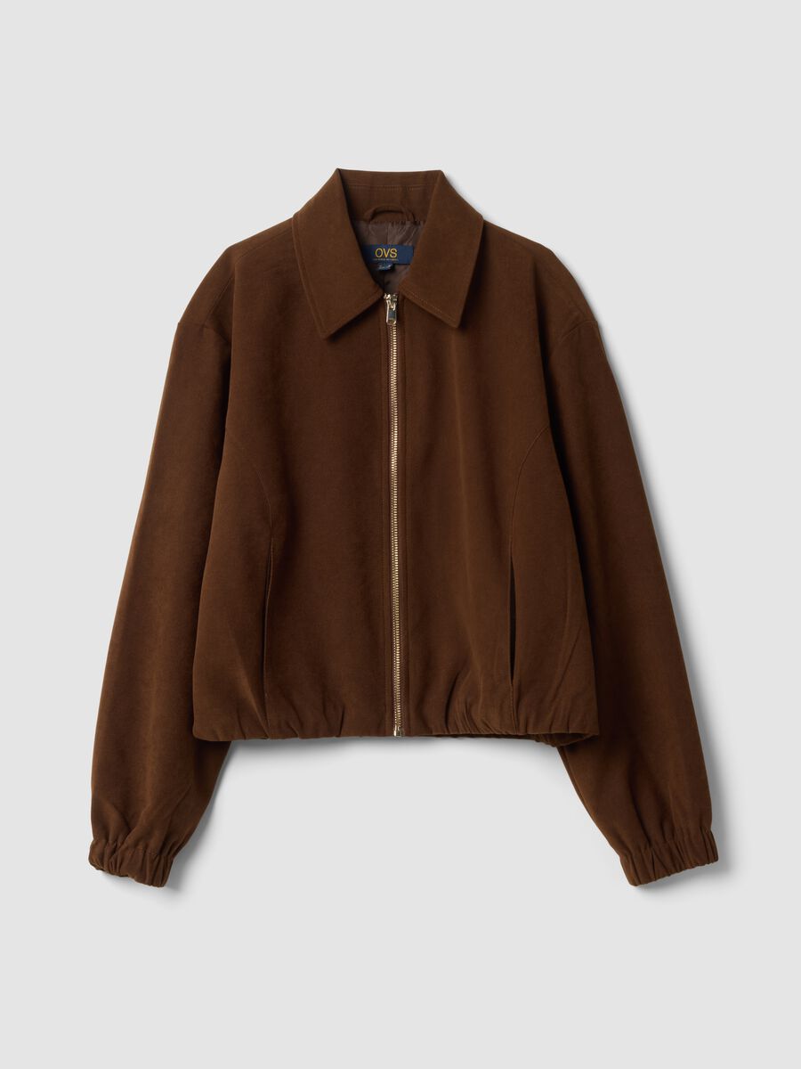Brown stretch-fabric blazer with zip, oversized fit_0