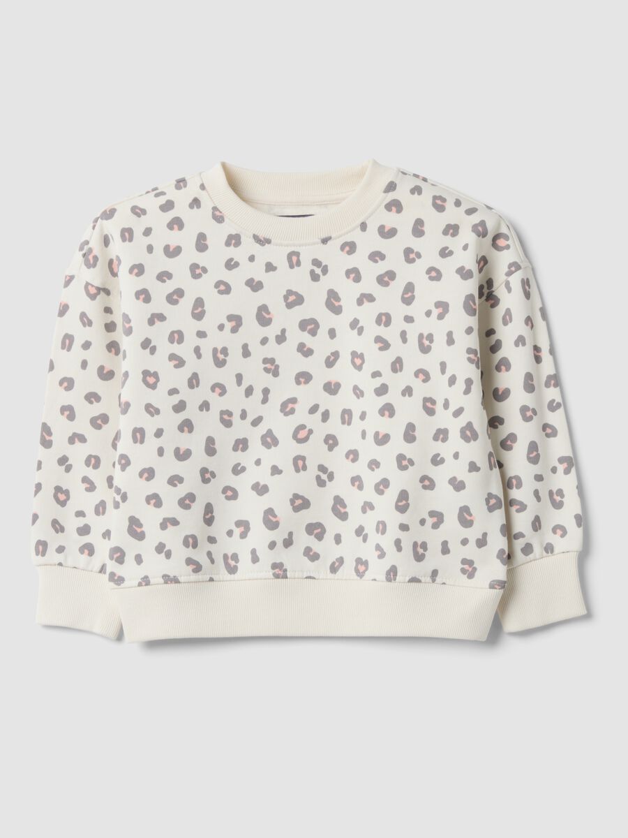 White crew-neck sweatshirt in pure cotton with animal print_0