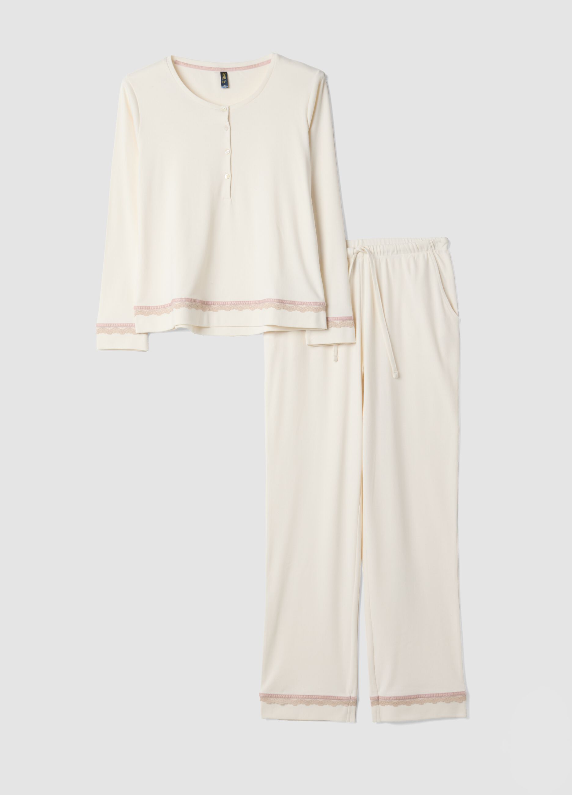White pure organic cotton pyjamas with crew neck, regular fit