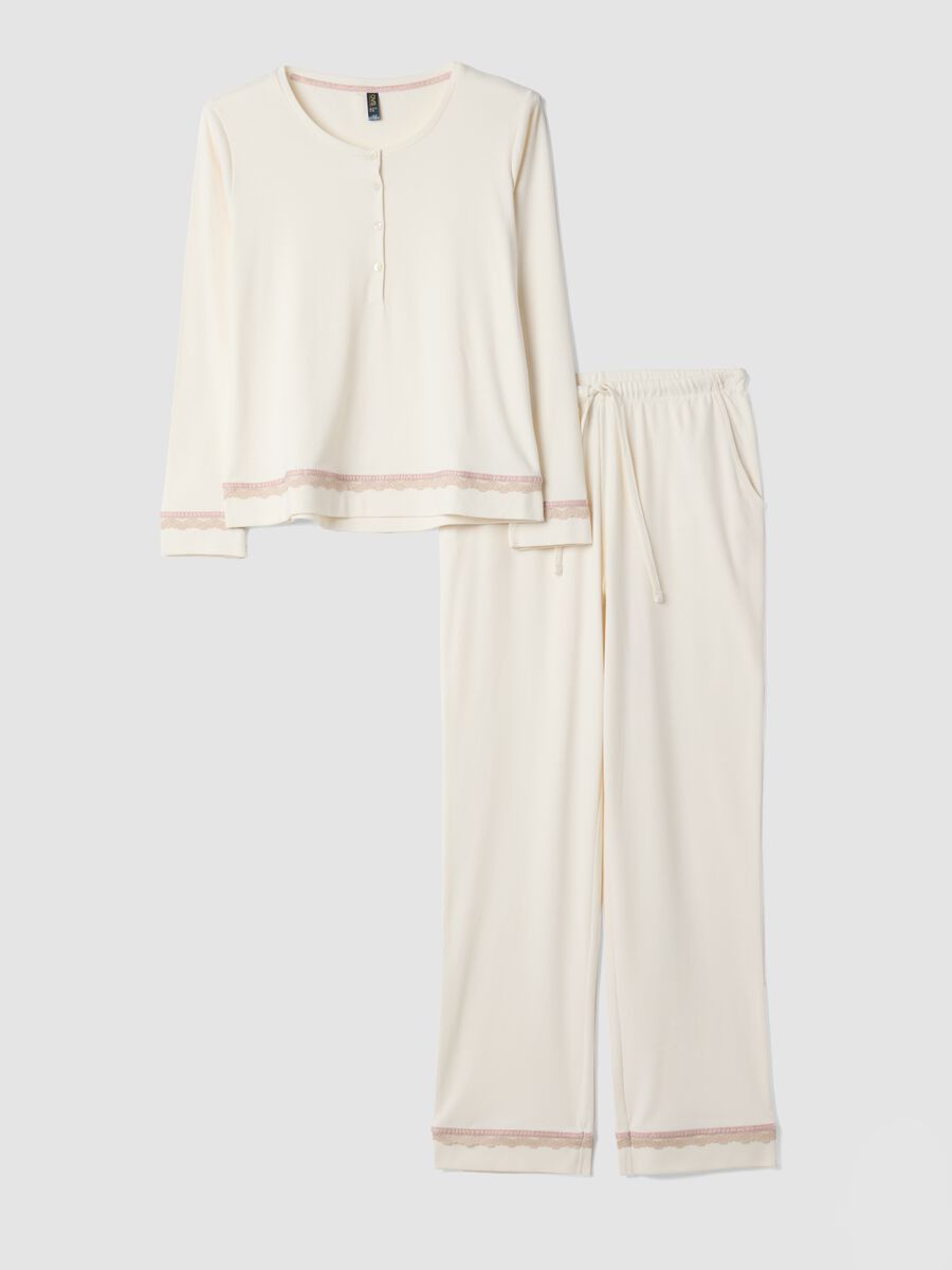 White pure organic cotton pyjamas with crew neck, regular fit_0