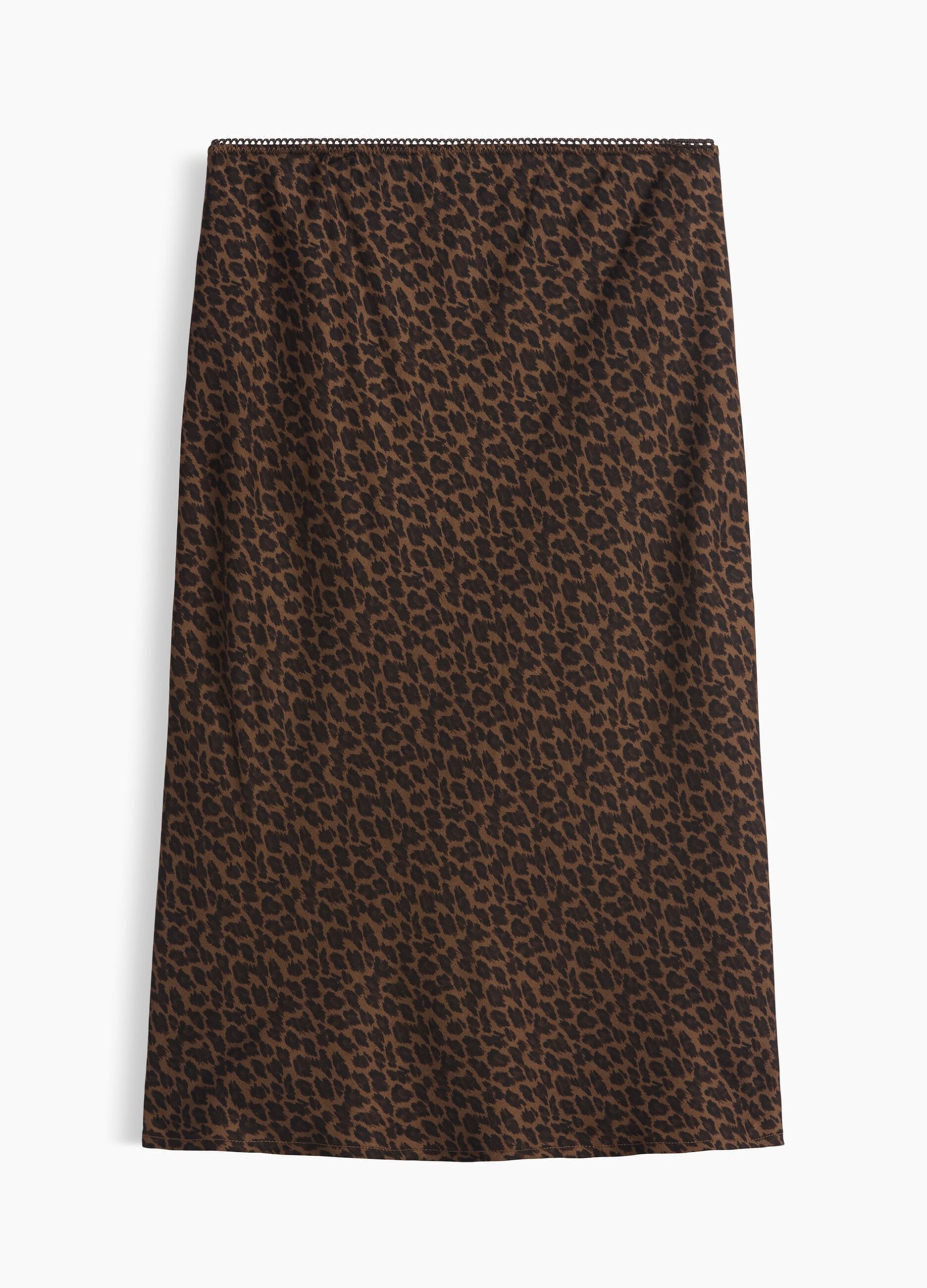 Brown midi skirt in pure viscose with animal print