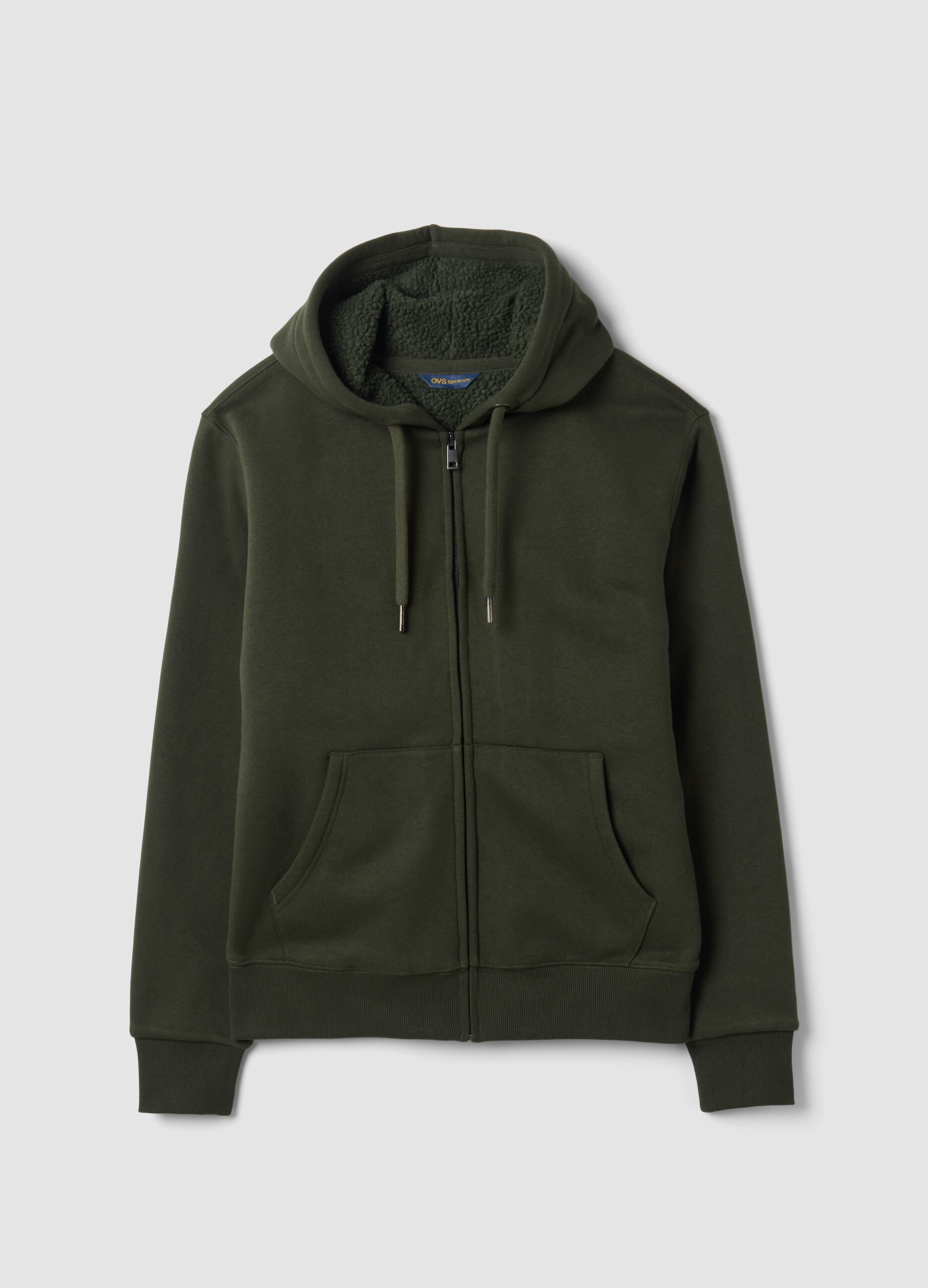 Felpa verde in misto cotone fleece con cappuccio regular fit