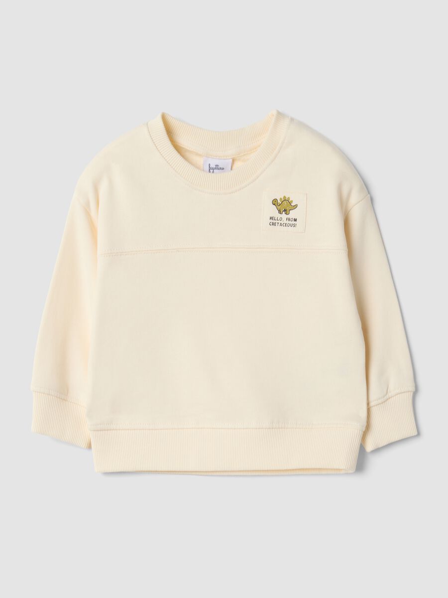 Beige pure organic cotton crew-neck sweatshirt_0