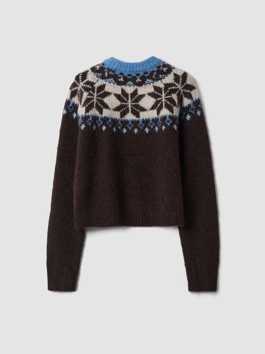 Brown wool-blend jumper with raised jacquard collar_2