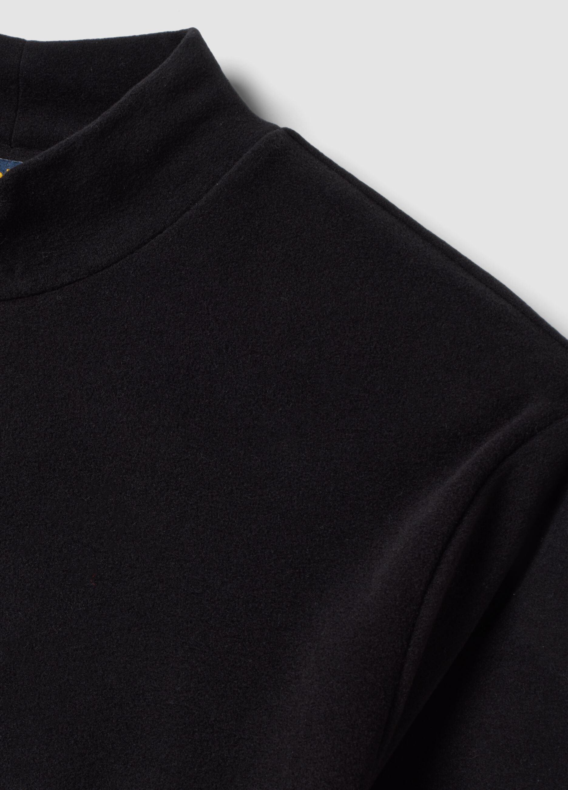 Black stretch-fabric top with stand-up collar