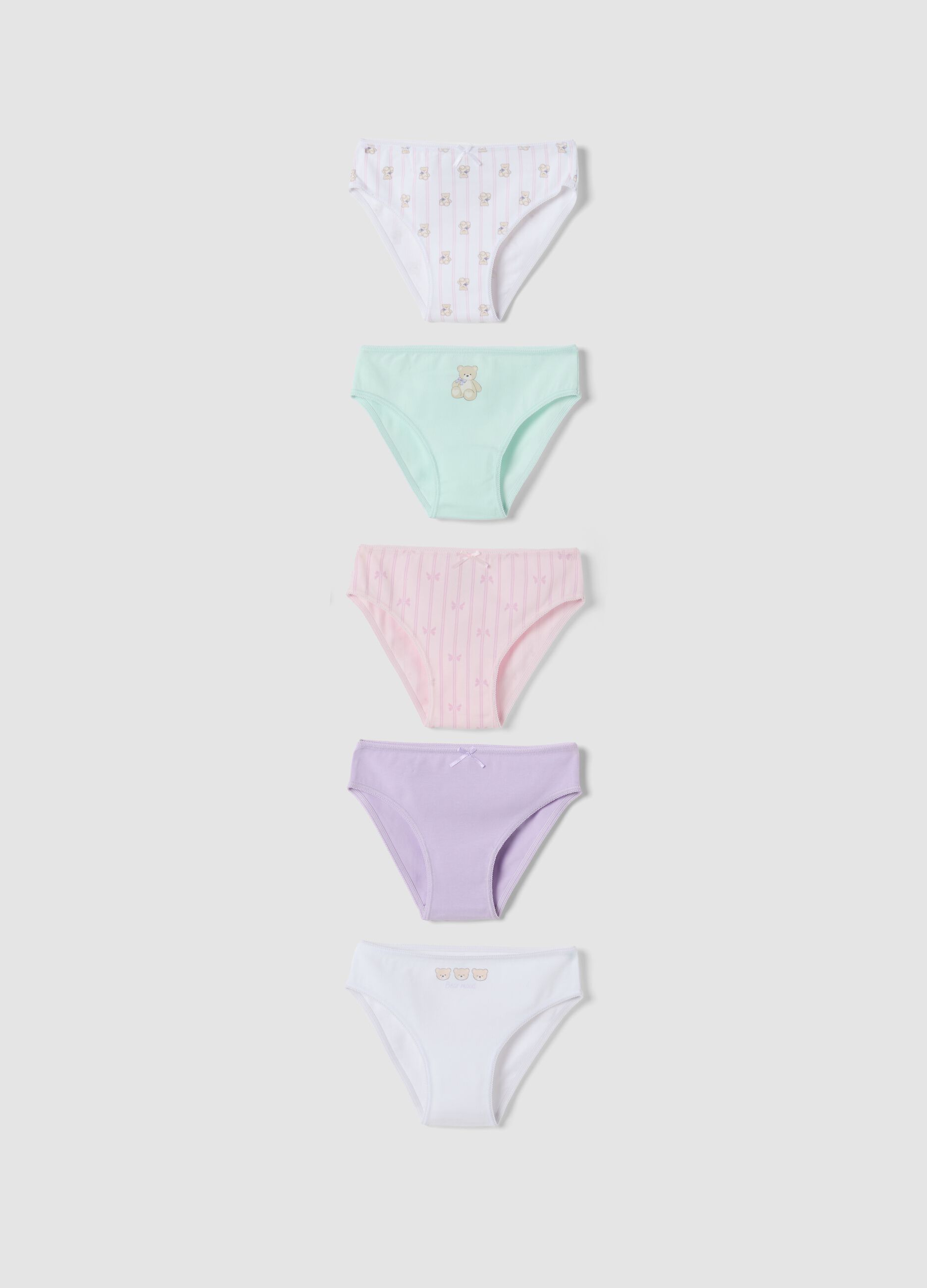 Multipack di cinque slip multicolor in cotone organico elasticizzato