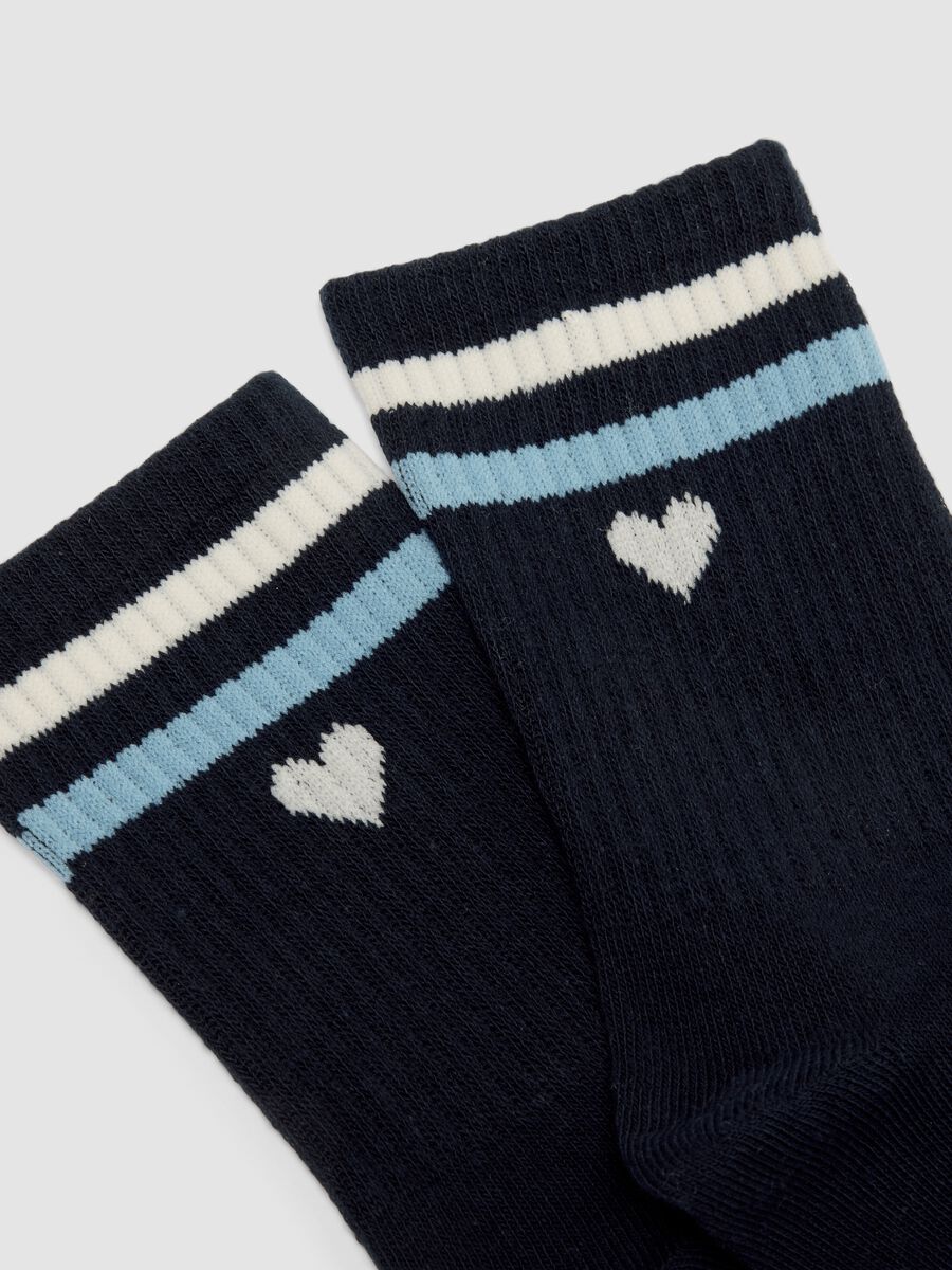 Calzini blu in cotone organico elasticizzato con cuore_2