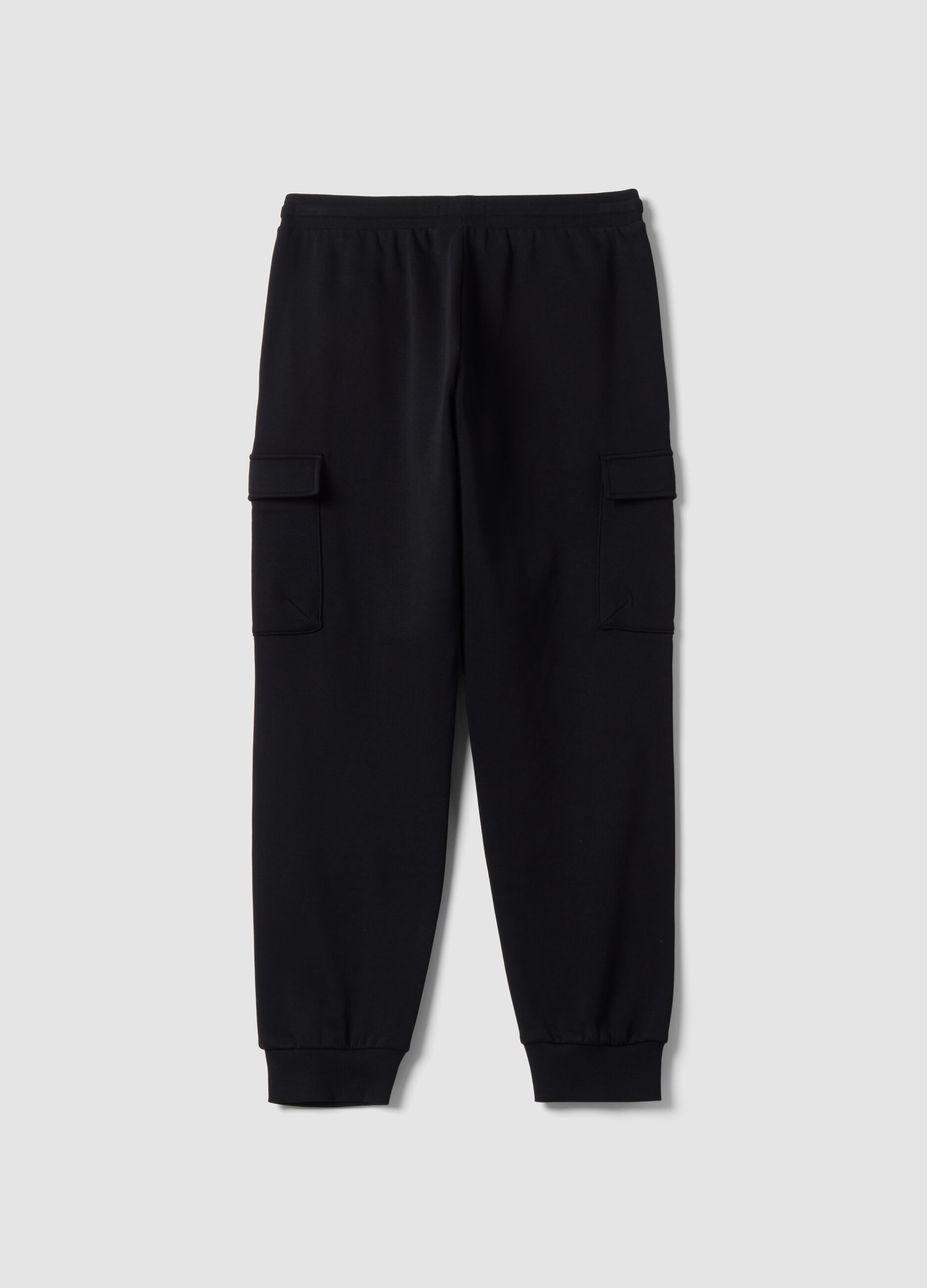 Black cotton-blend cargo joggers with drawstring, regular fit
