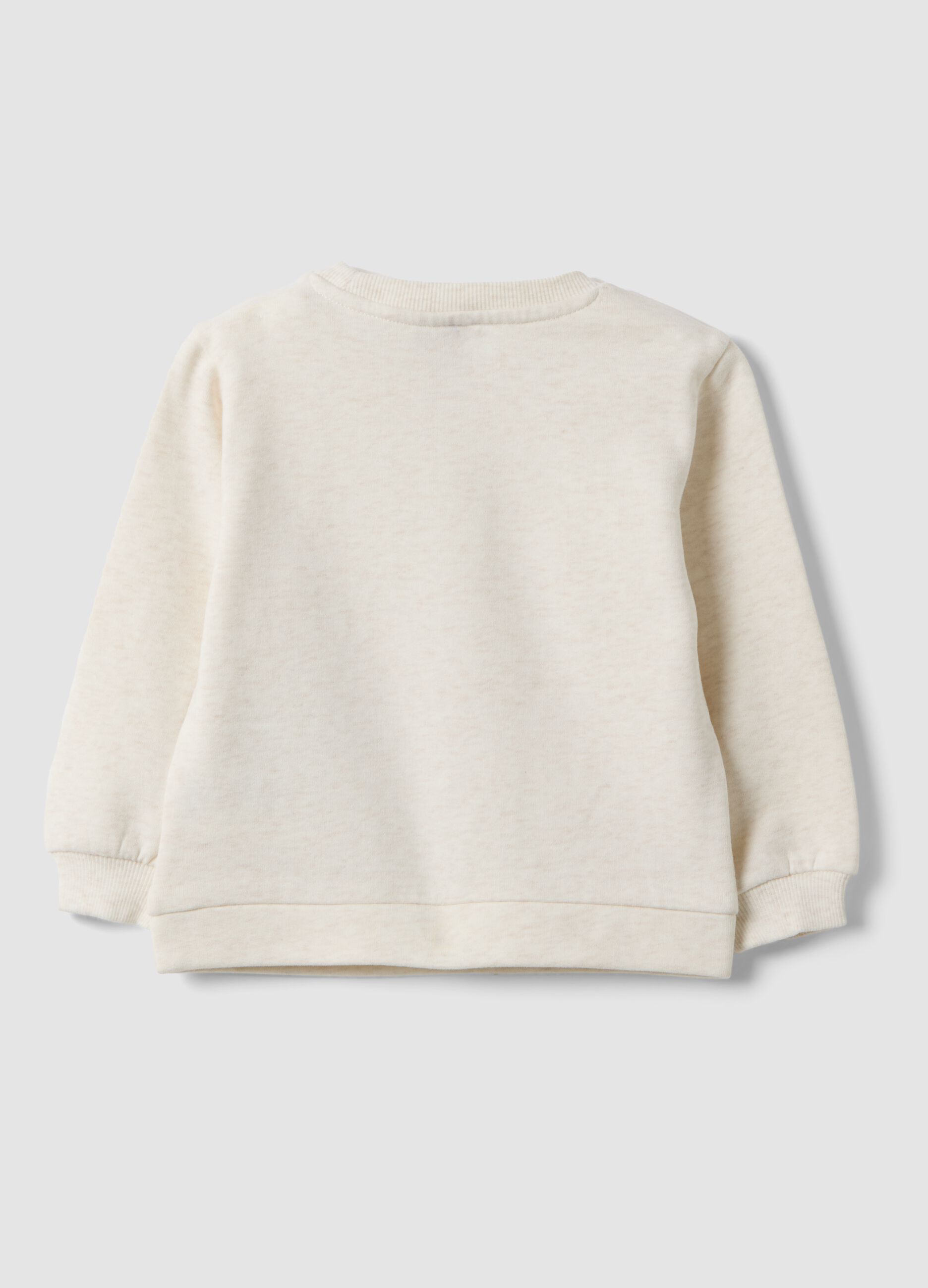 Felpa beige melange in misto cotone con girocollo