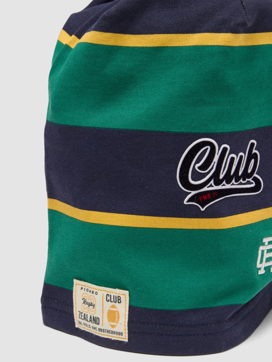 Multicolour striped stretch cotton hat with &lsquo;Club&rsquo; slogan_3