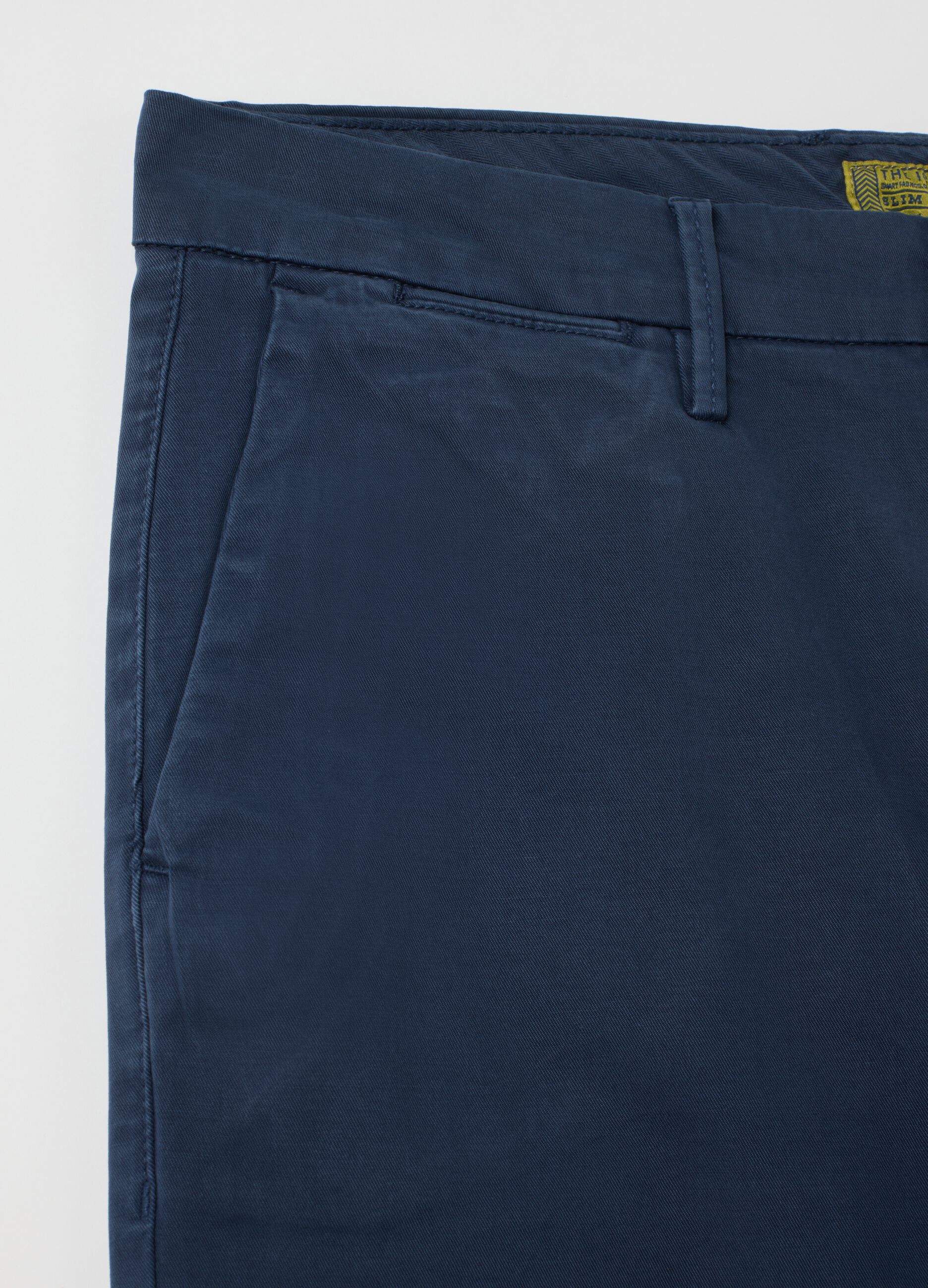 Slim Fit Blue Stretch Cotton Trousers