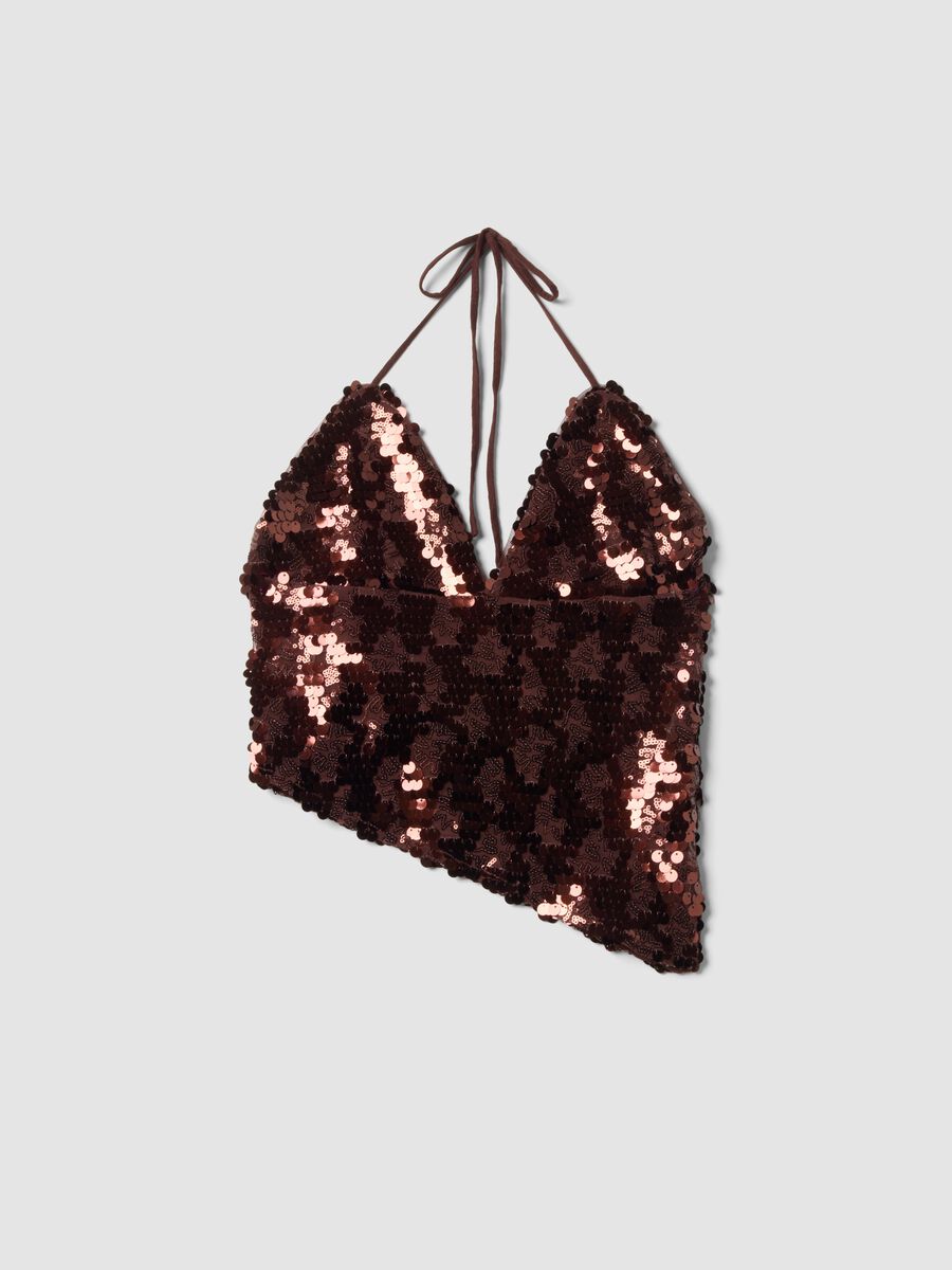 Brown sequin stretch-fabric top_4