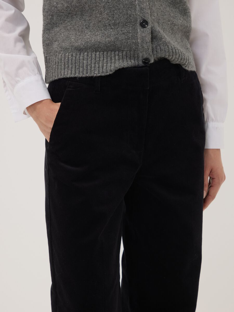 Black The Iconic Pants straight-leg ribbed stretch cotton trousers_2