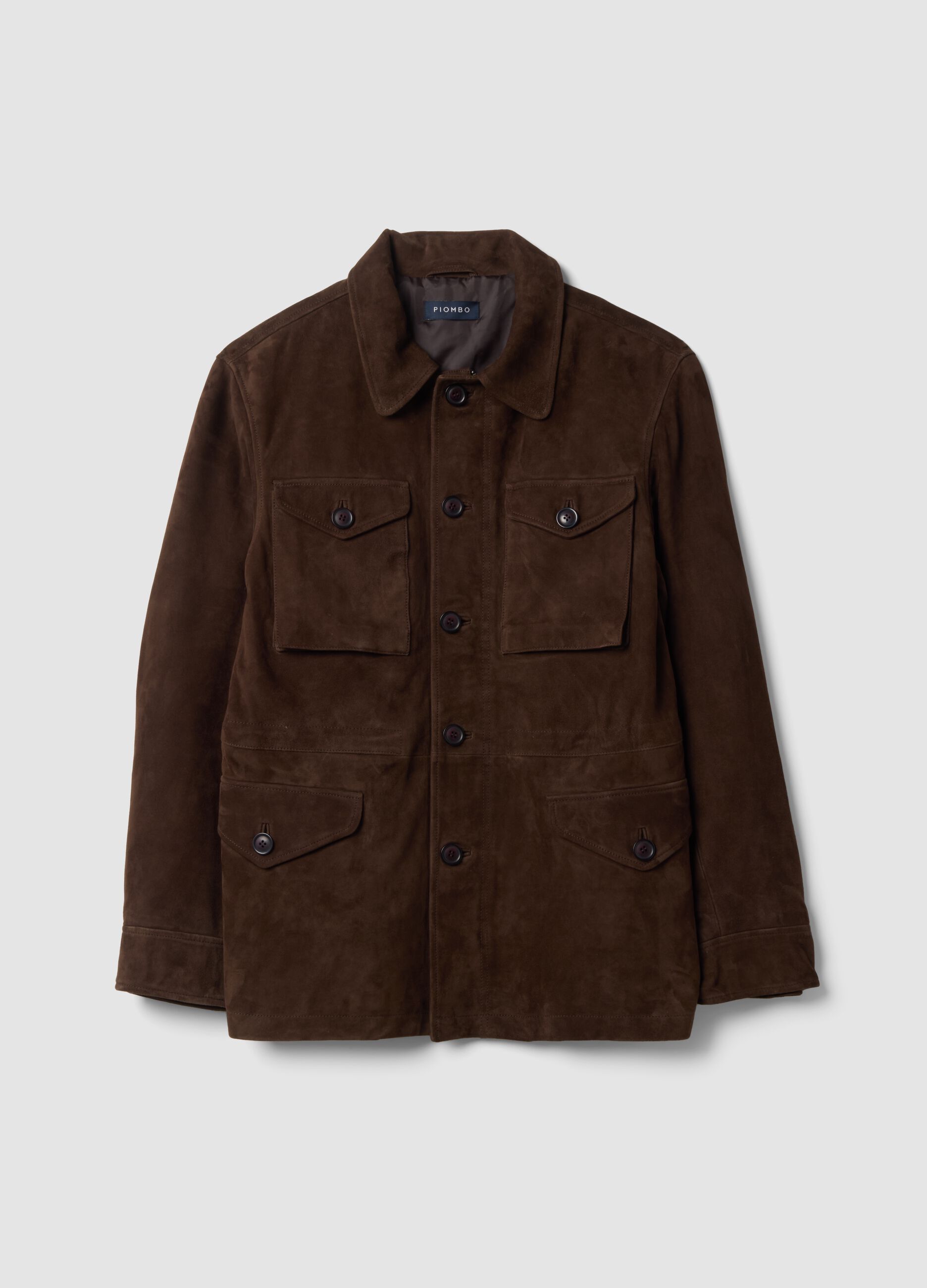 Brown padded genuine leather jacket