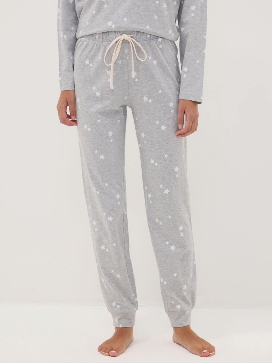Grey crew-neck pyjamas in organic cotton and viscose blend_3